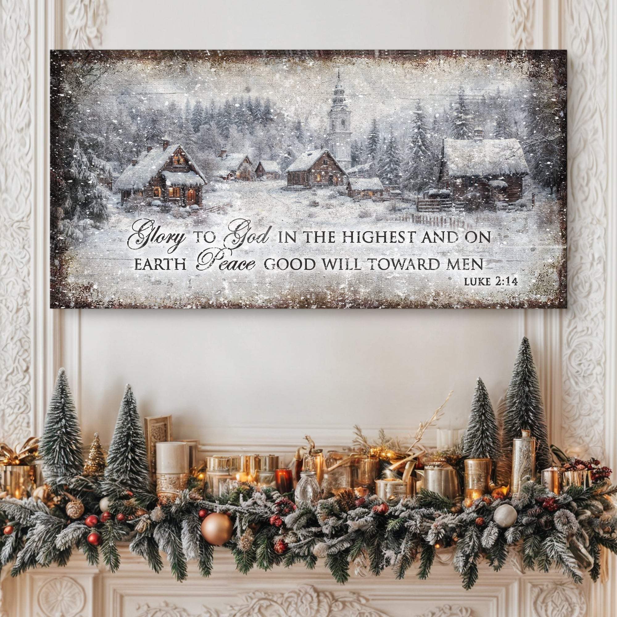 Vintage Christmas Village Luke 2:14 Scripture Sign - Tailored Canvases - Flyclothing LLC