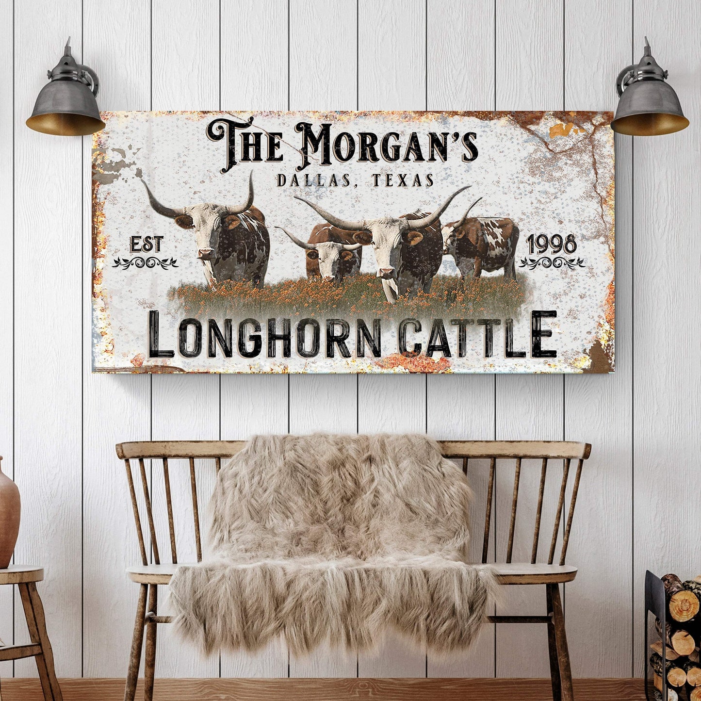 Personalized Long Horn Cattle Sign II - Tailored Canvases - Flyclothing LLC