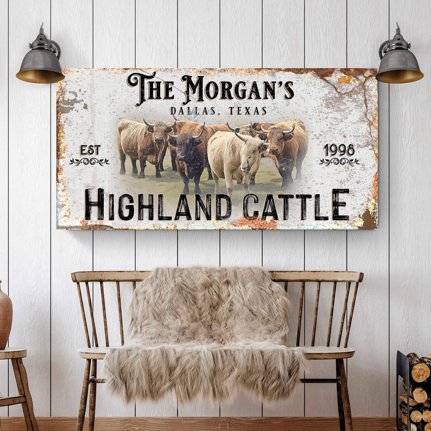 Personalized Highland Cattle Sign III - Tailored Canvases - Flyclothing LLC