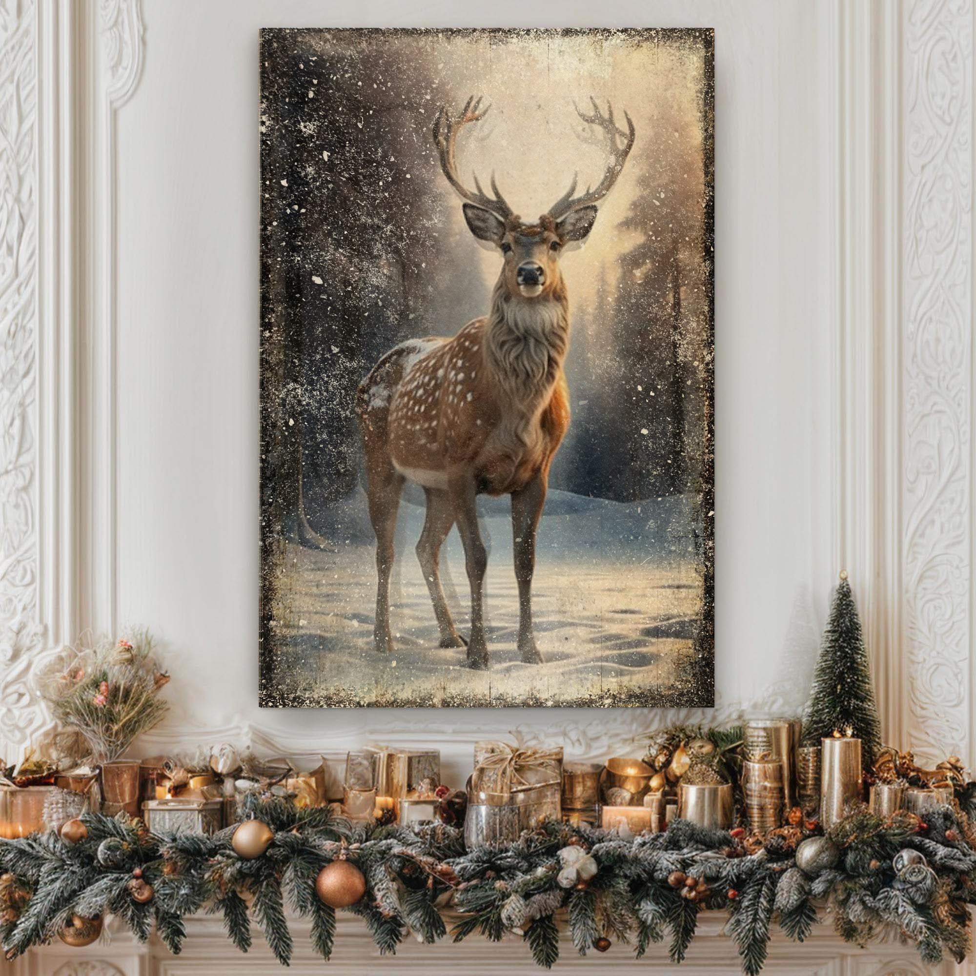 Vintage Winter Deer Christmas Wall Art IV - Tailored Canvases - Flyclothing LLC