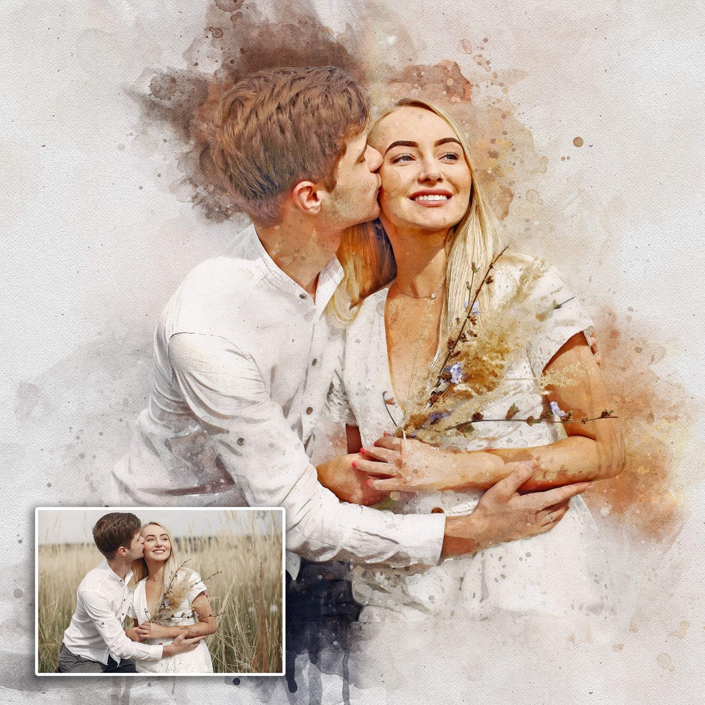 Gift For Spouse Watercolor Portrait Custom Wall Art - Tailored Canvases - Flyclothing LLC