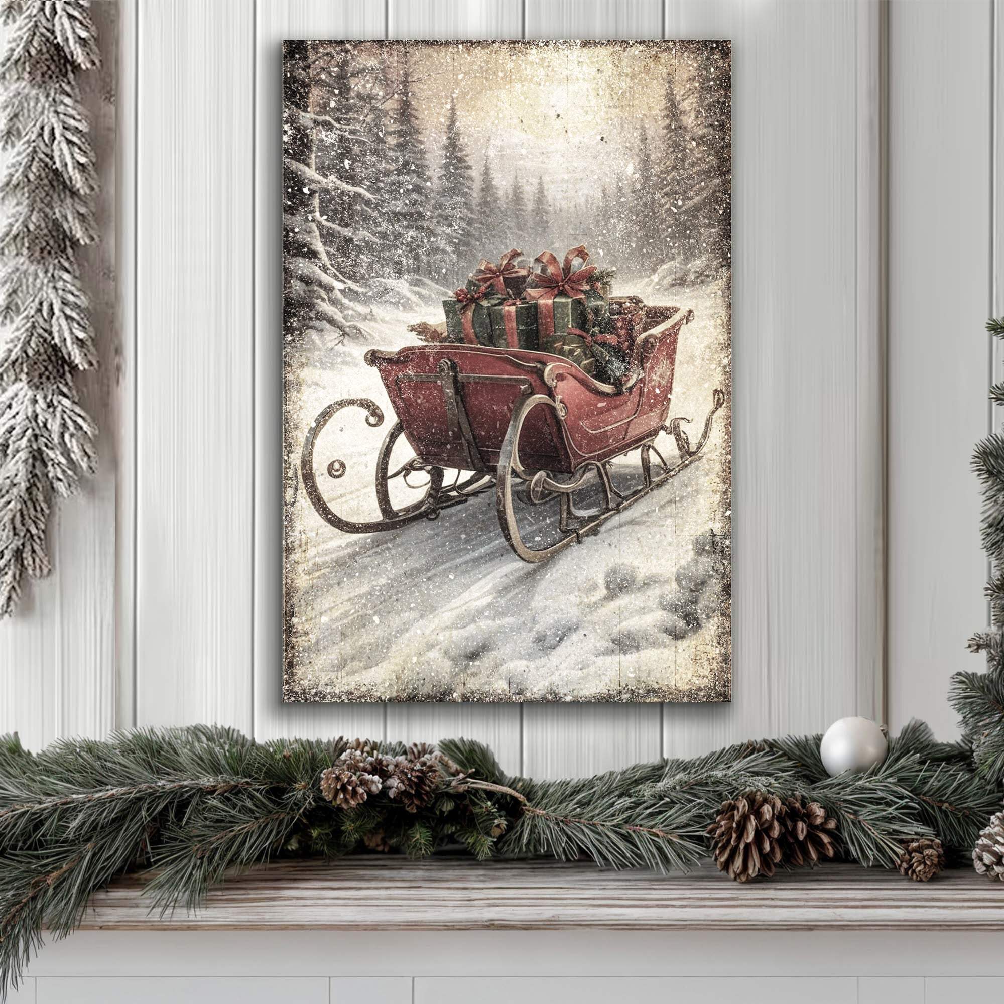 Vintage Christmas Sleigh Sled Wall Art IV - Tailored Canvases - Flyclothing LLC