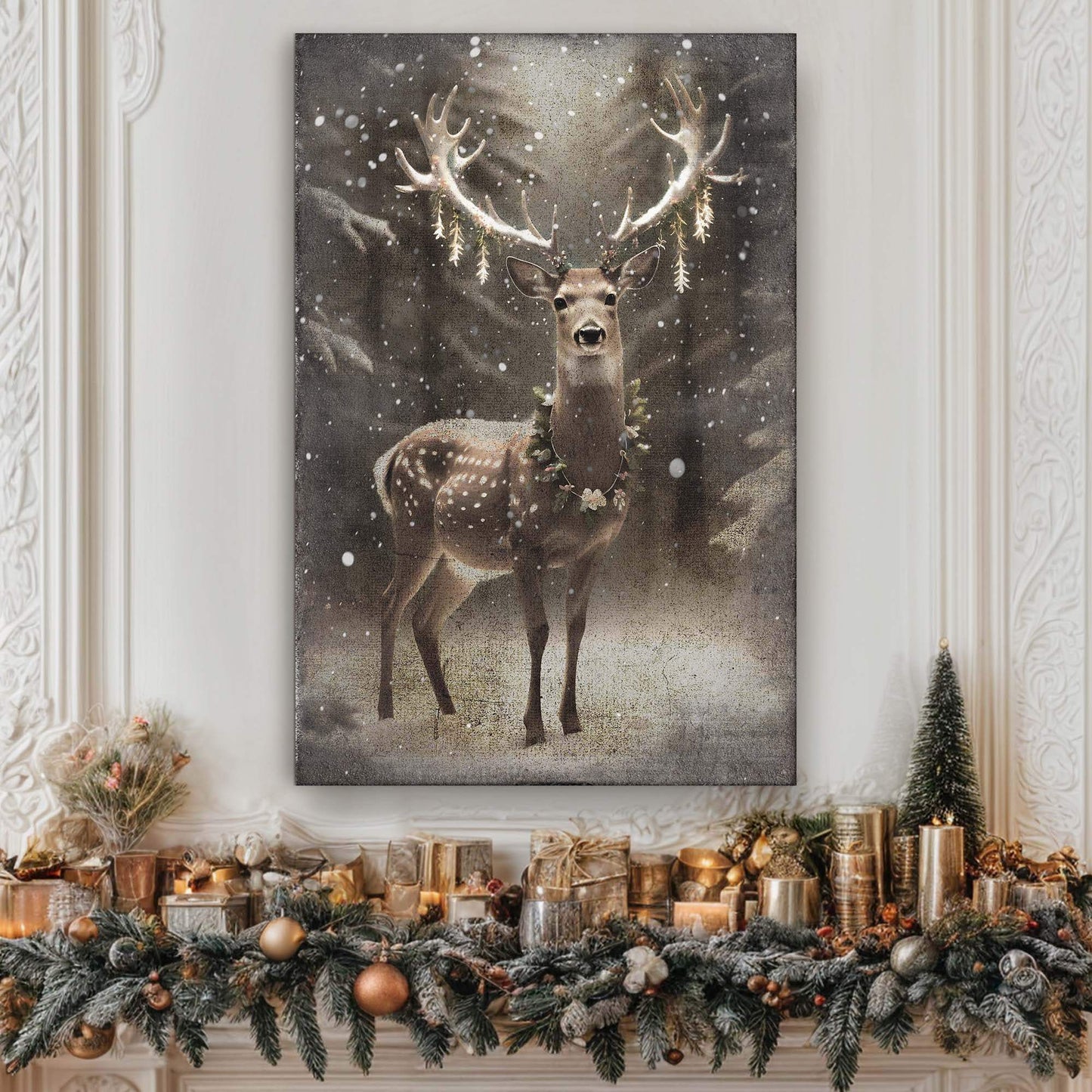 Vintage Winter Deer Christmas Wall Art - Tailored Canvases - Flyclothing LLC