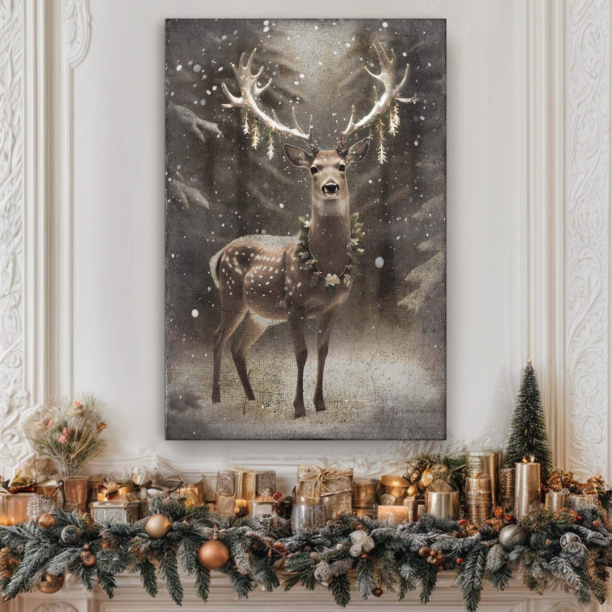Vintage Winter Deer Christmas Wall Art - Tailored Canvases - Flyclothing LLC