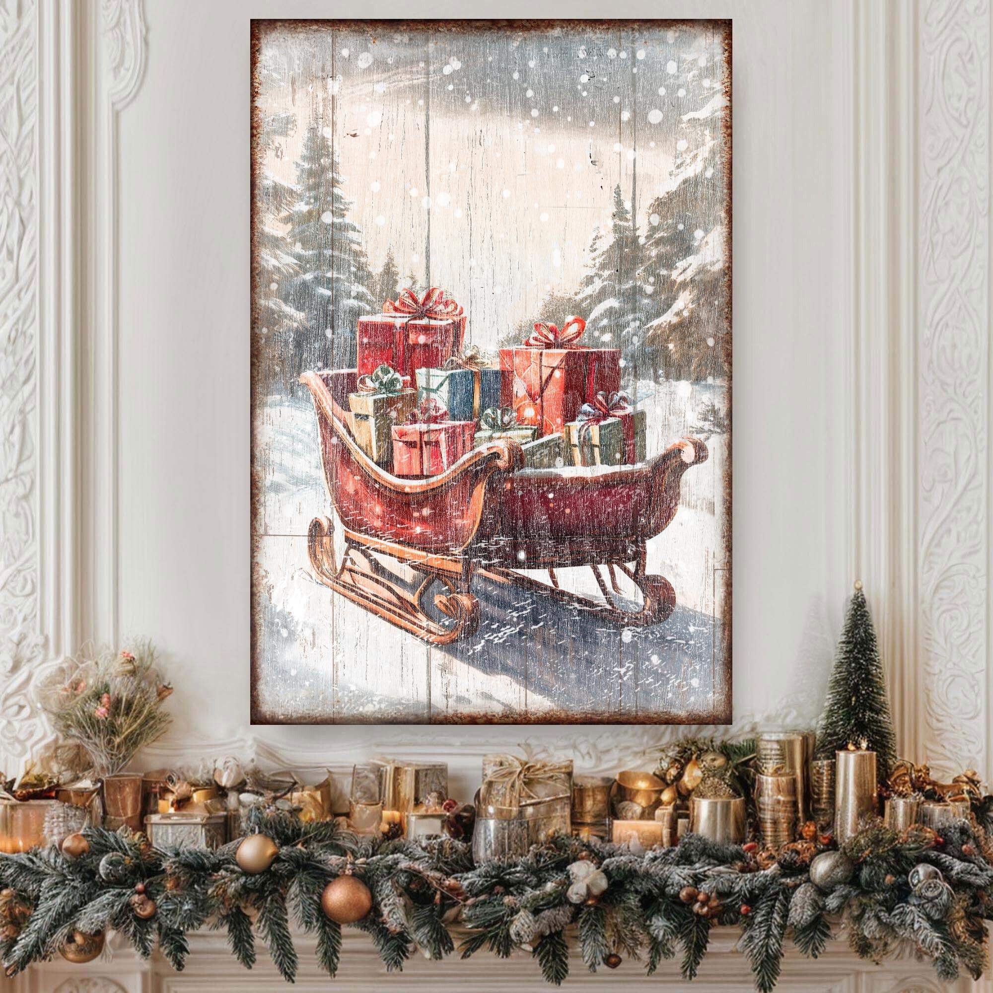 Vintage Christmas Sleigh Sled Wall Art V - Tailored Canvases - Flyclothing LLC
