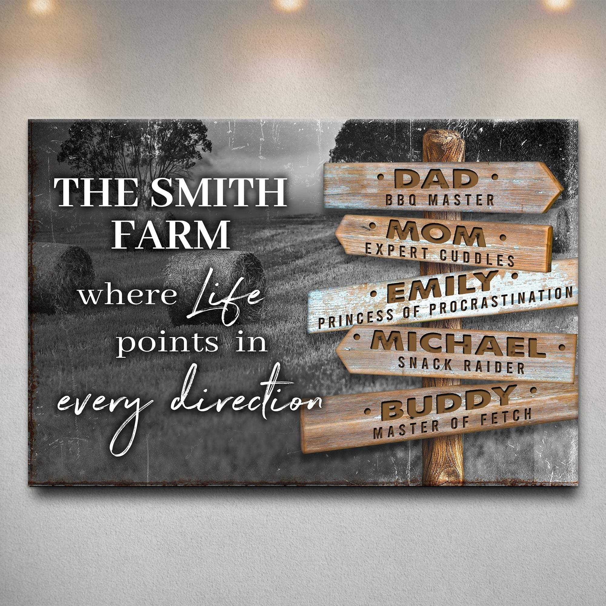 Where Life Points In Every Direction Family Farm Names Sign - Tailored Canvases - Flyclothing LLC