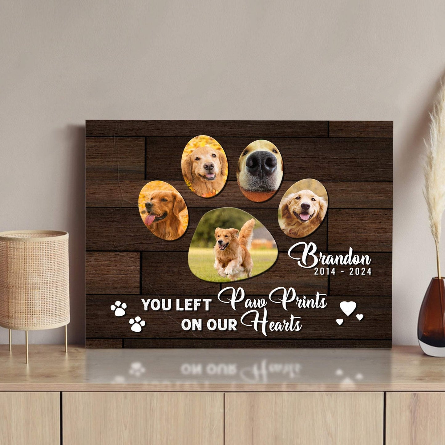 Pet Memorial Sign You Left Paw Prints On Our Hearts - Tailored Canvases - Flyclothing LLC