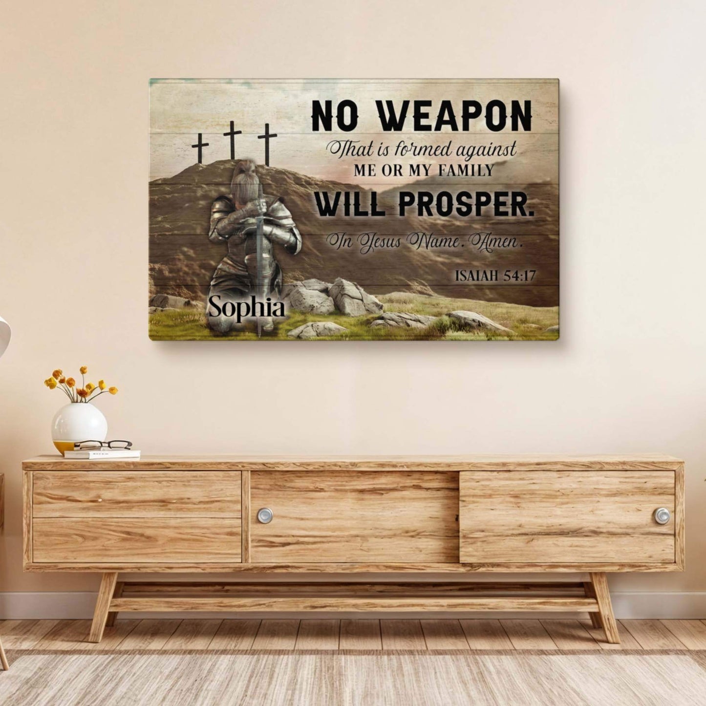 No Weapon That Is Formed Against You Will Prosper Isaiah 54:17 Faith Sign II - Tailored Canvases - Flyclothing LLC