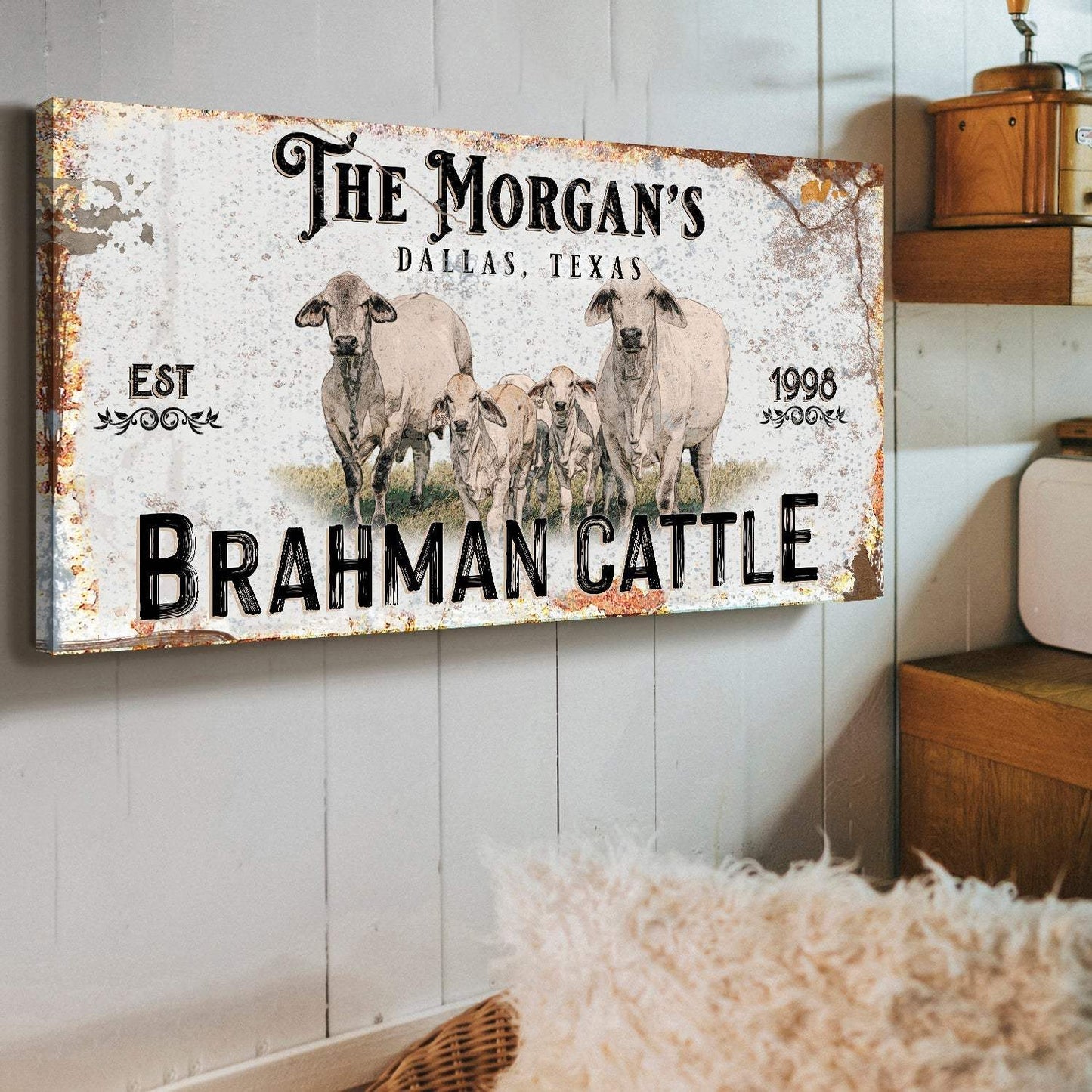Personalized Brahman Cattle Sign II - Tailored Canvases - Flyclothing LLC