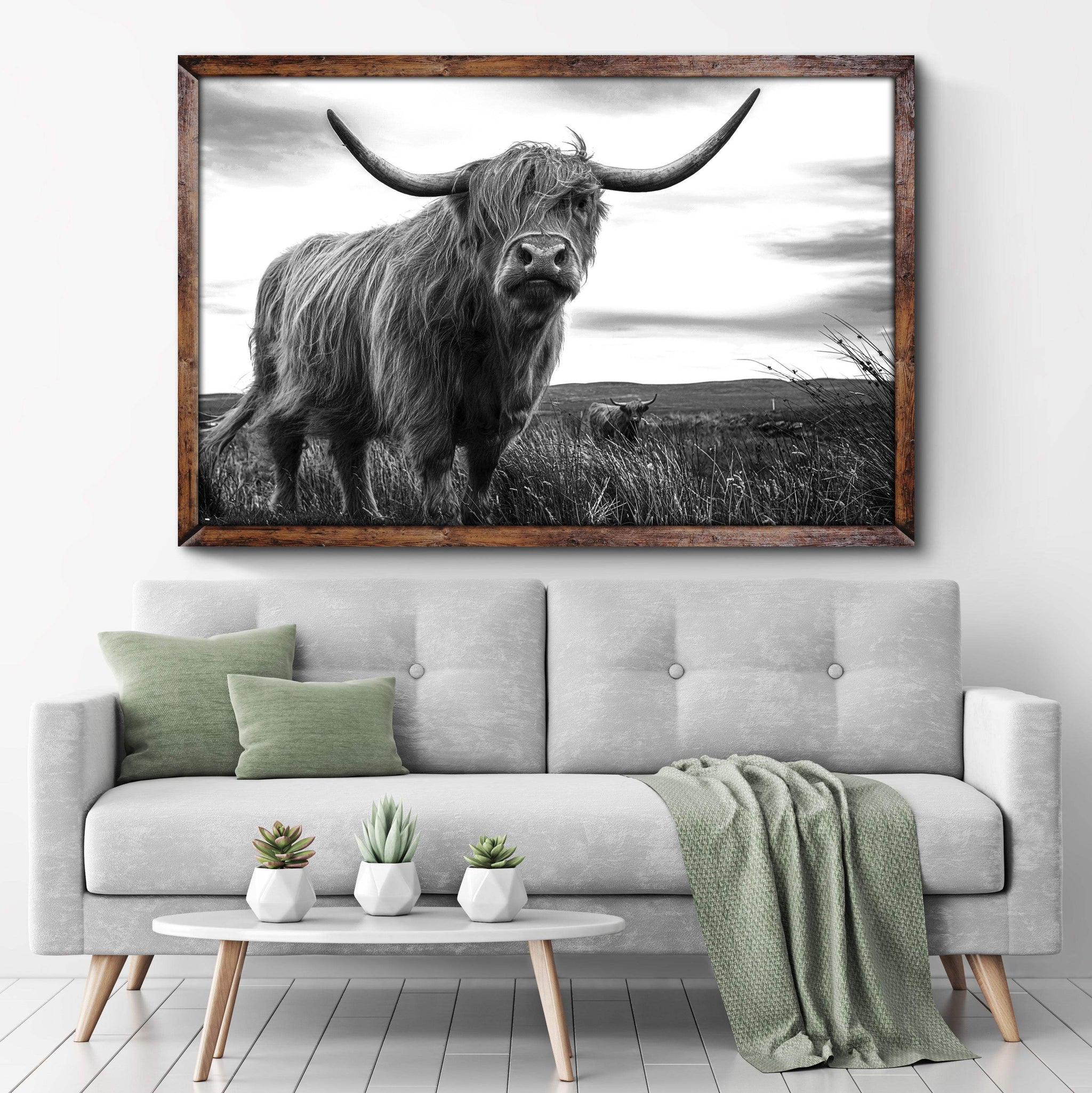 Highland Cow Black And White Portrait Canvas Wall Art - Tailored Canvases - Flyclothing LLC