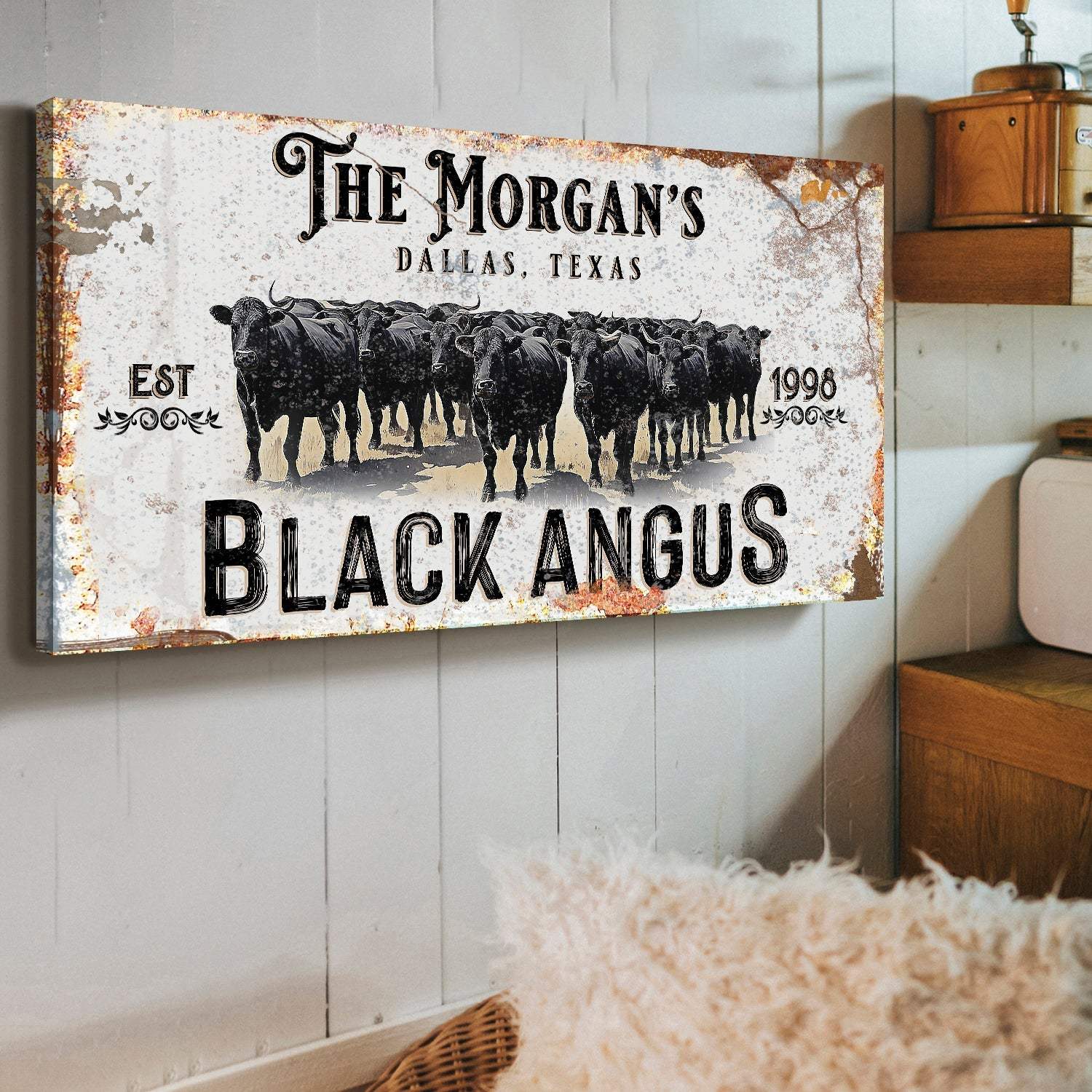 Personalized Black Angus Cattle Sign II - Tailored Canvases - Flyclothing LLC