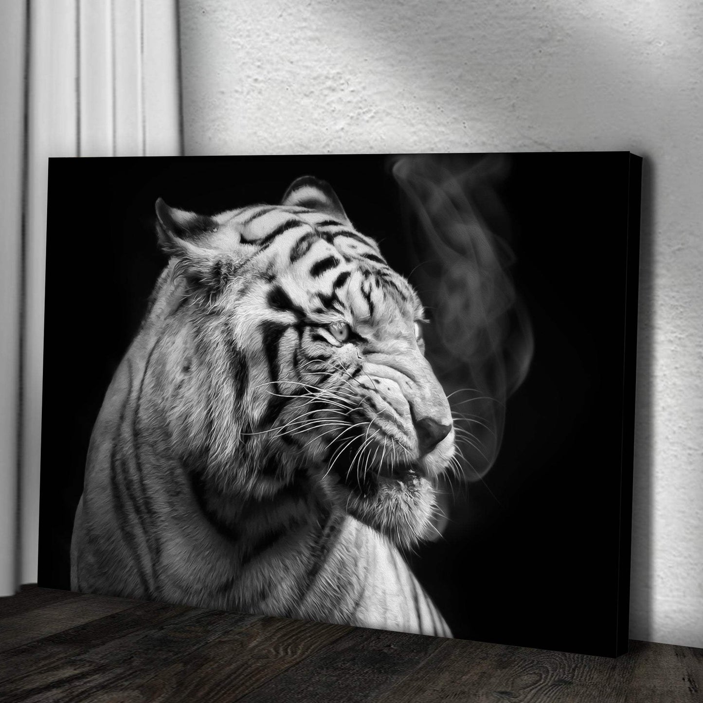 Black And White Smoking Tiger Canvas Wall Art - Tailored Canvases - Flyclothing LLC