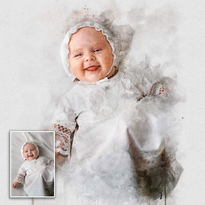 Newborn Baby Watercolor Portrait Custom Wall Art - Tailored Canvases - Flyclothing LLC