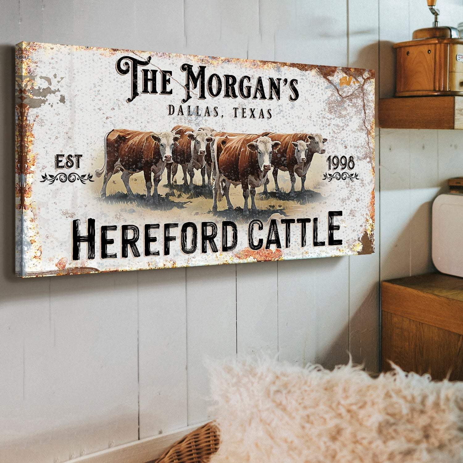 Personalized Hereford Cattle Sign II - Tailored Canvases - Flyclothing LLC