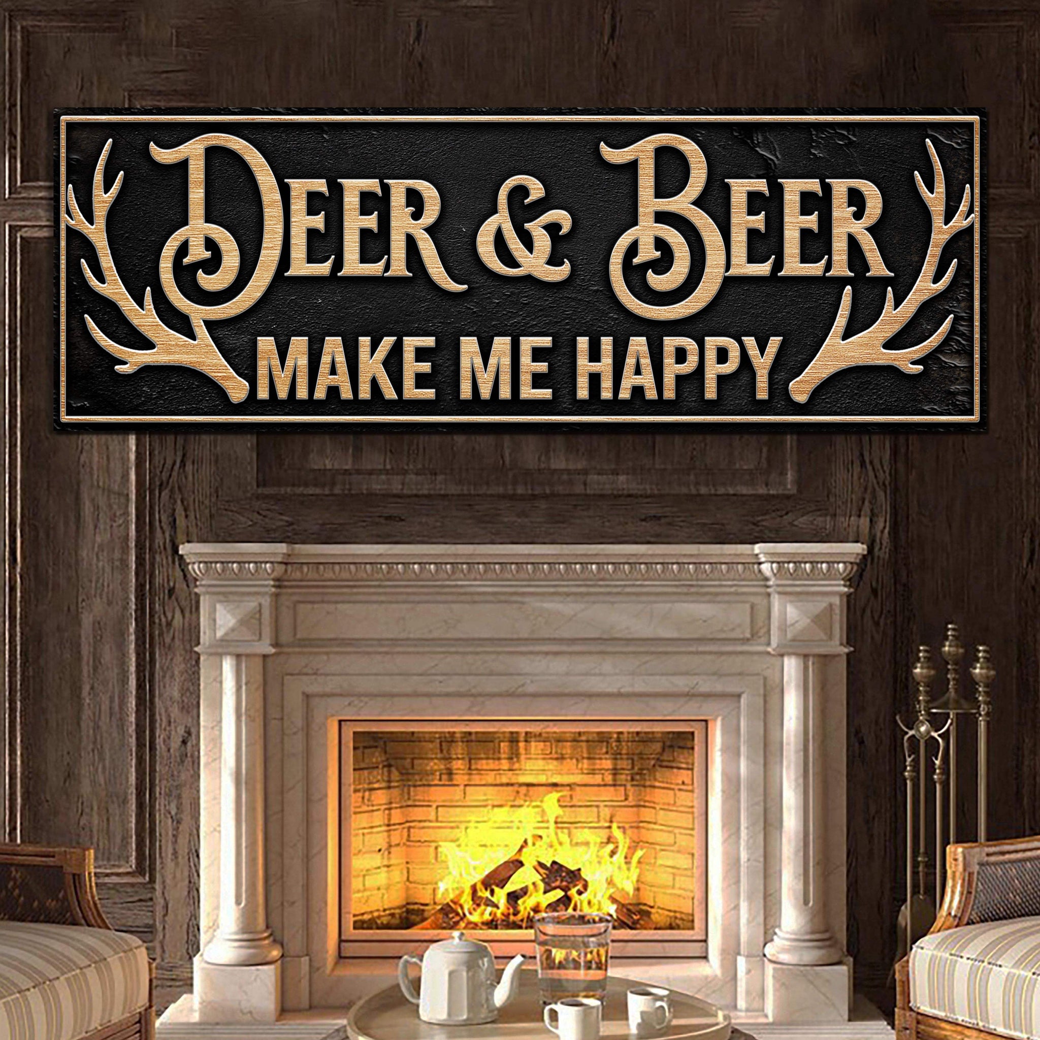 Deer And Beer Make Me Happy Hunting Sign - Tailored Canvases - Flyclothing LLC