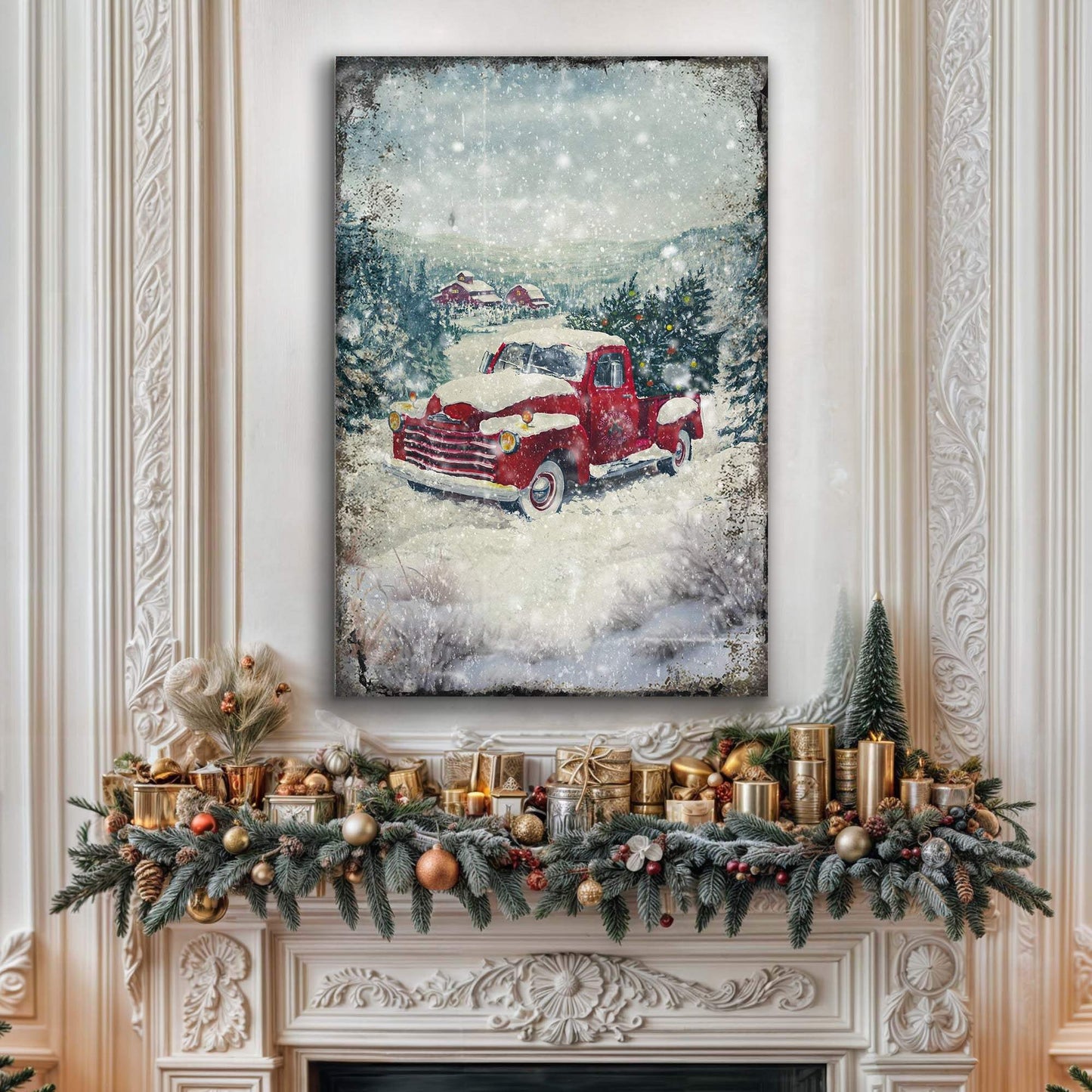 Vintage Truck With Christmas Tree Wall Art II - Tailored Canvases - Flyclothing LLC
