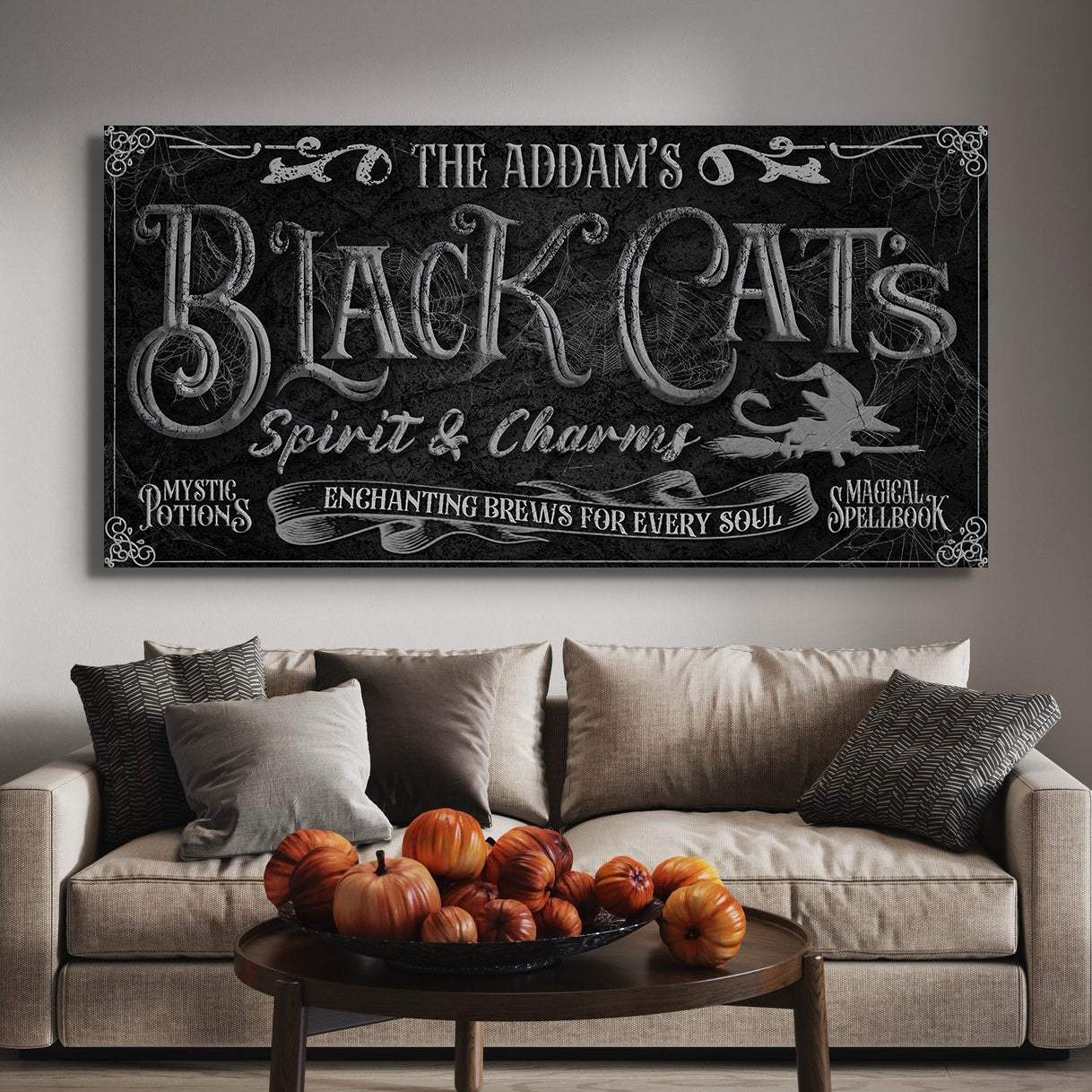 Black Cat’s Spirits & Charms Bar Halloween Sign II - Tailored Canvases - Flyclothing LLC
