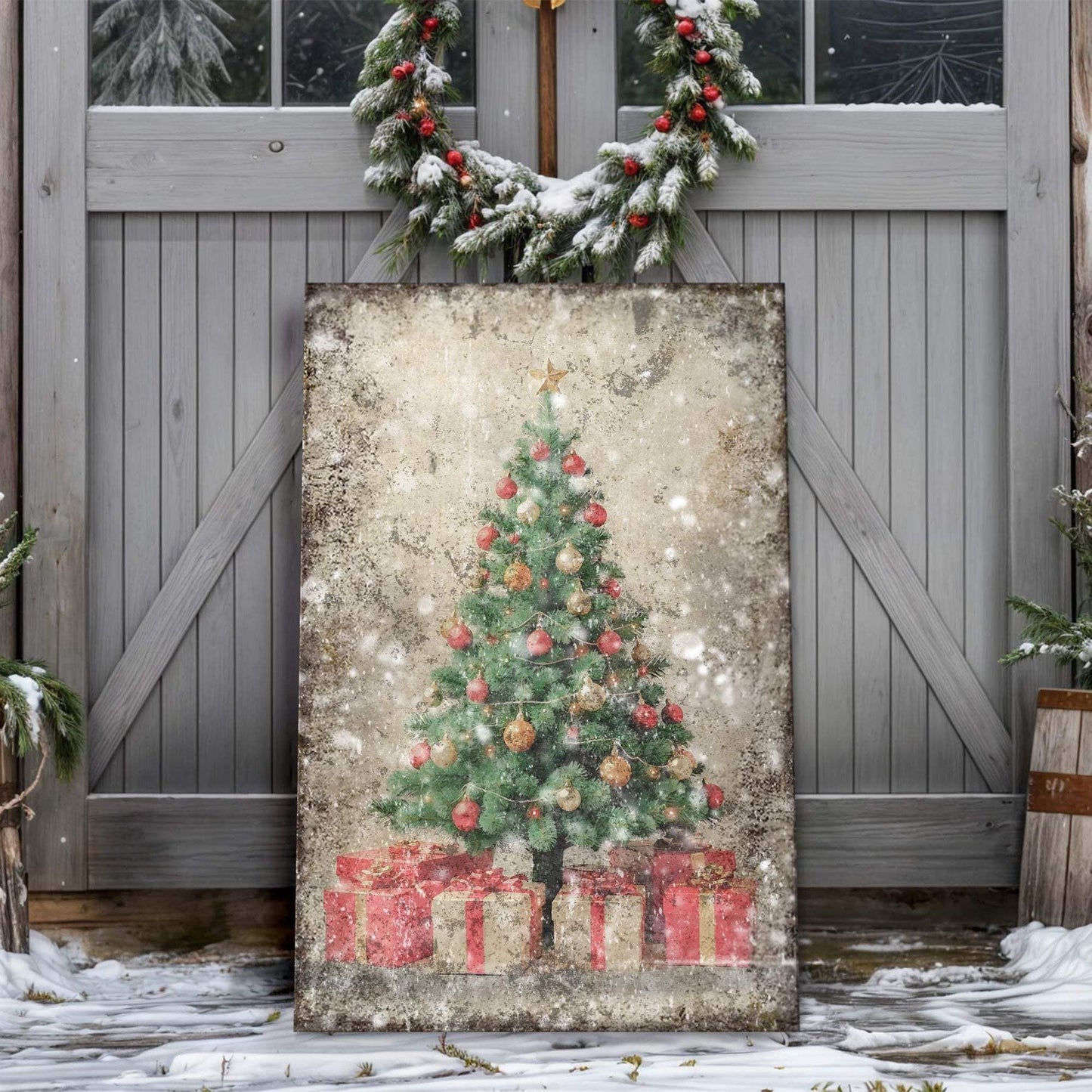 Vintage Christmas Tree With Gifts Wall Art III - Tailored Canvases - Flyclothing LLC