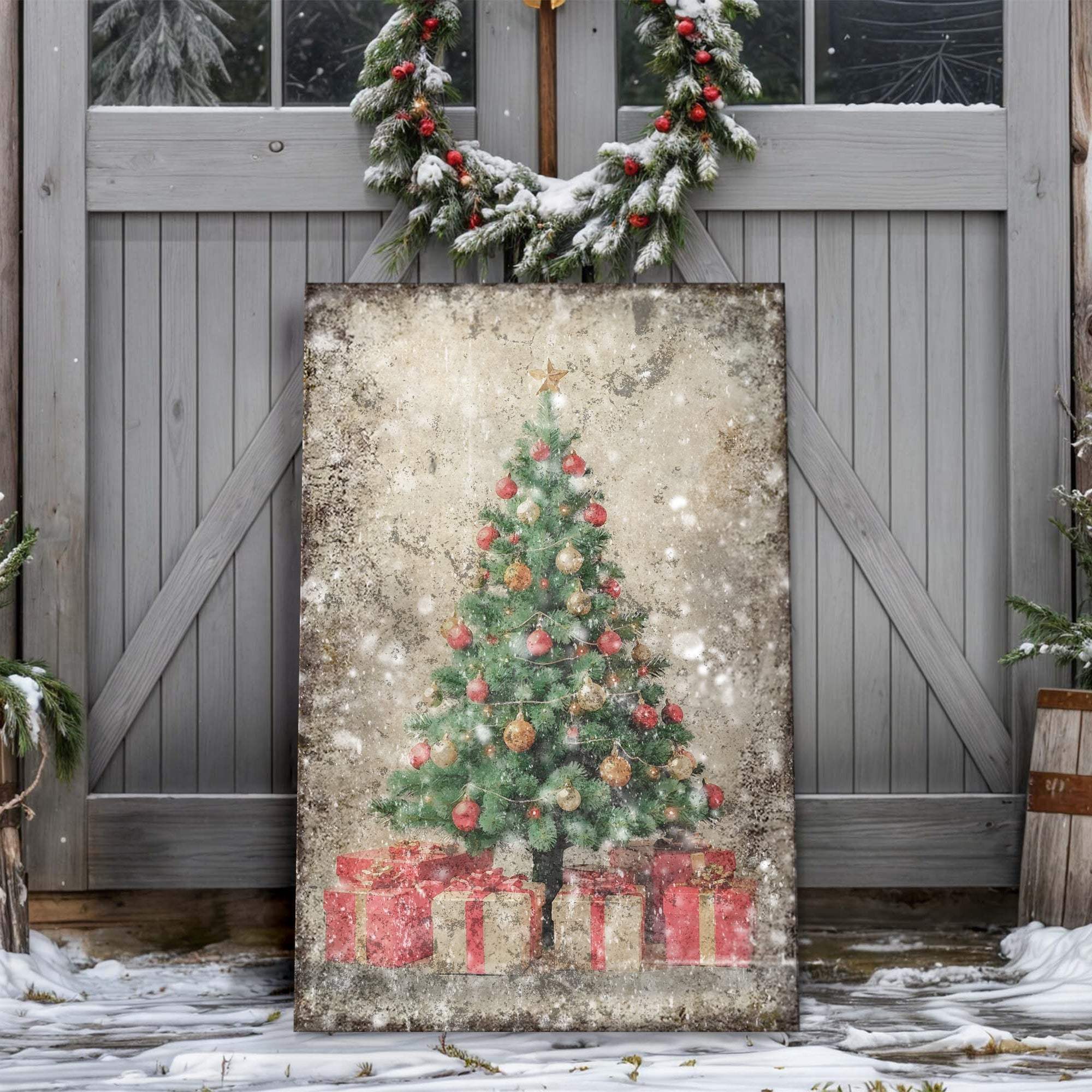 Vintage Christmas Tree With Gifts Wall Art III - Tailored Canvases - Flyclothing LLC