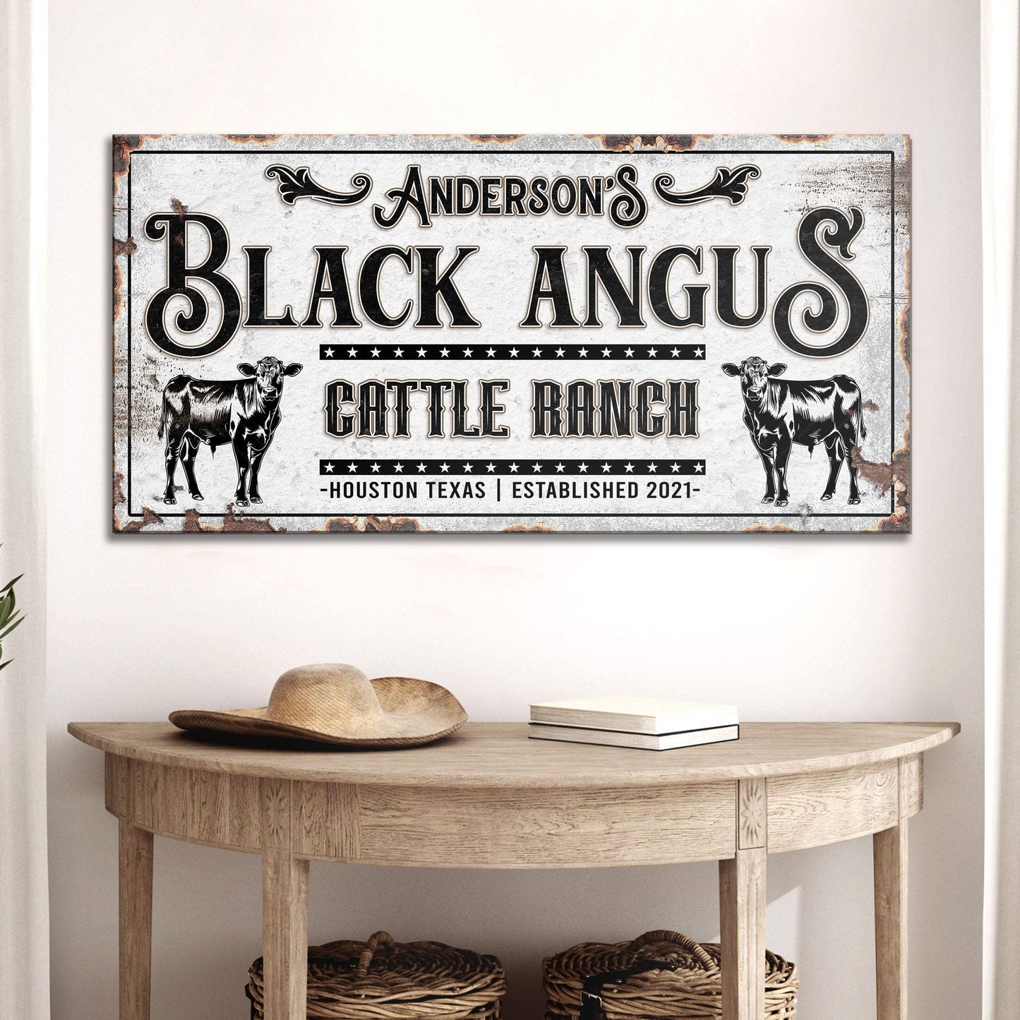 Personalized Black Angus Cattle Sign - Tailored Canvases - Flyclothing LLC