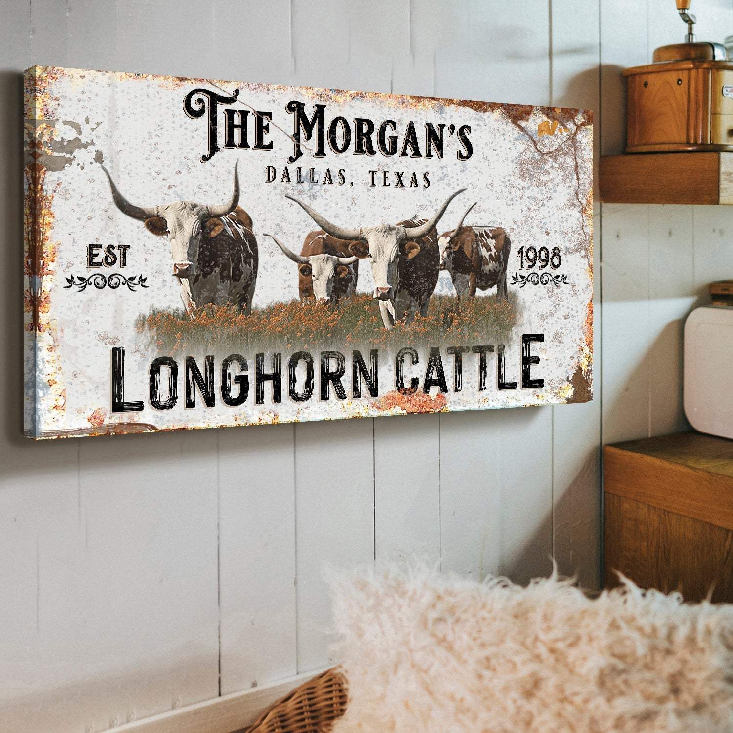 Personalized Long Horn Cattle Sign II - Tailored Canvases - Flyclothing LLC
