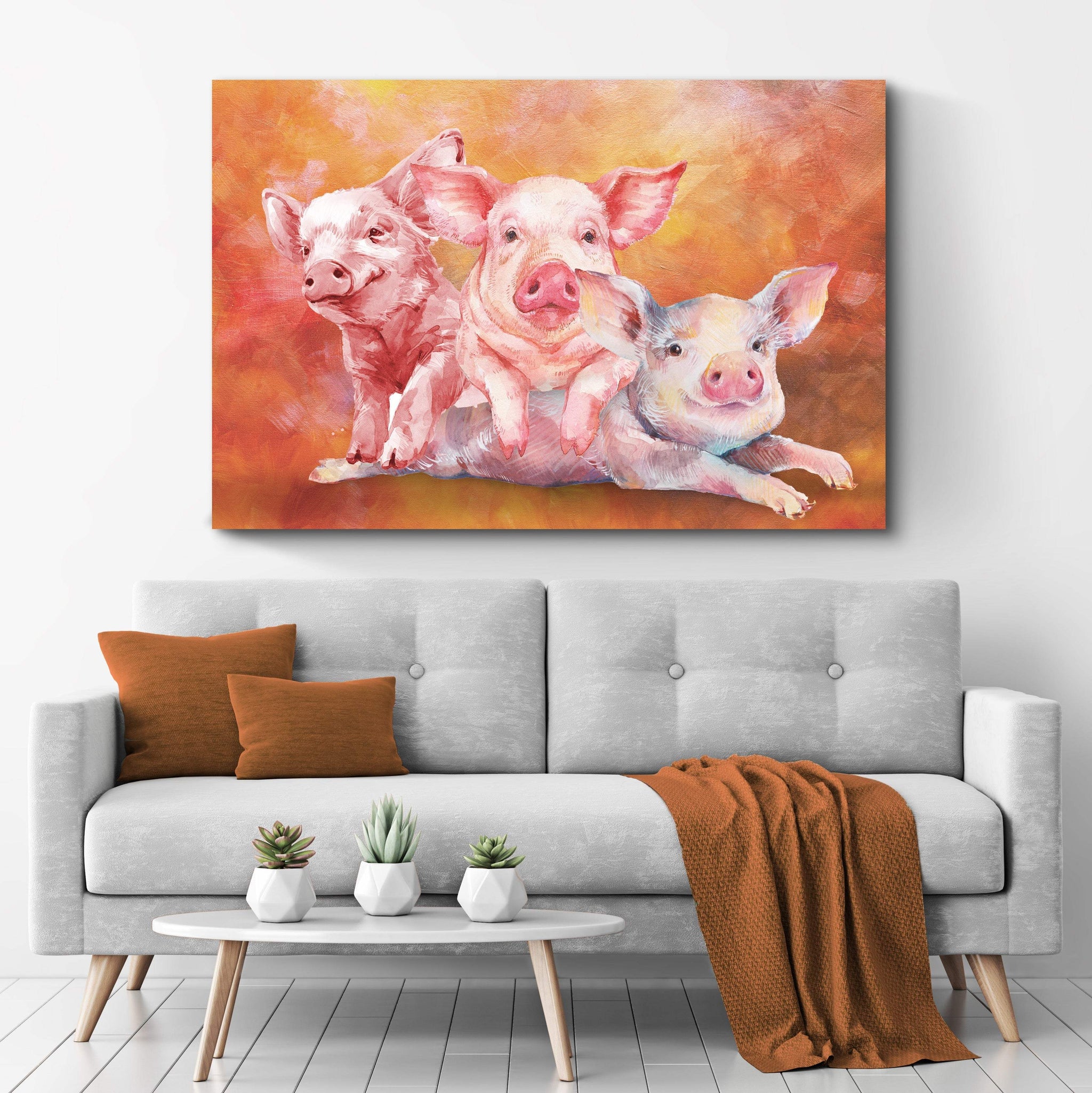 Three Baby Pigs Watercolor Canvas Wall Art - Tailored Canvases - Flyclothing LLC