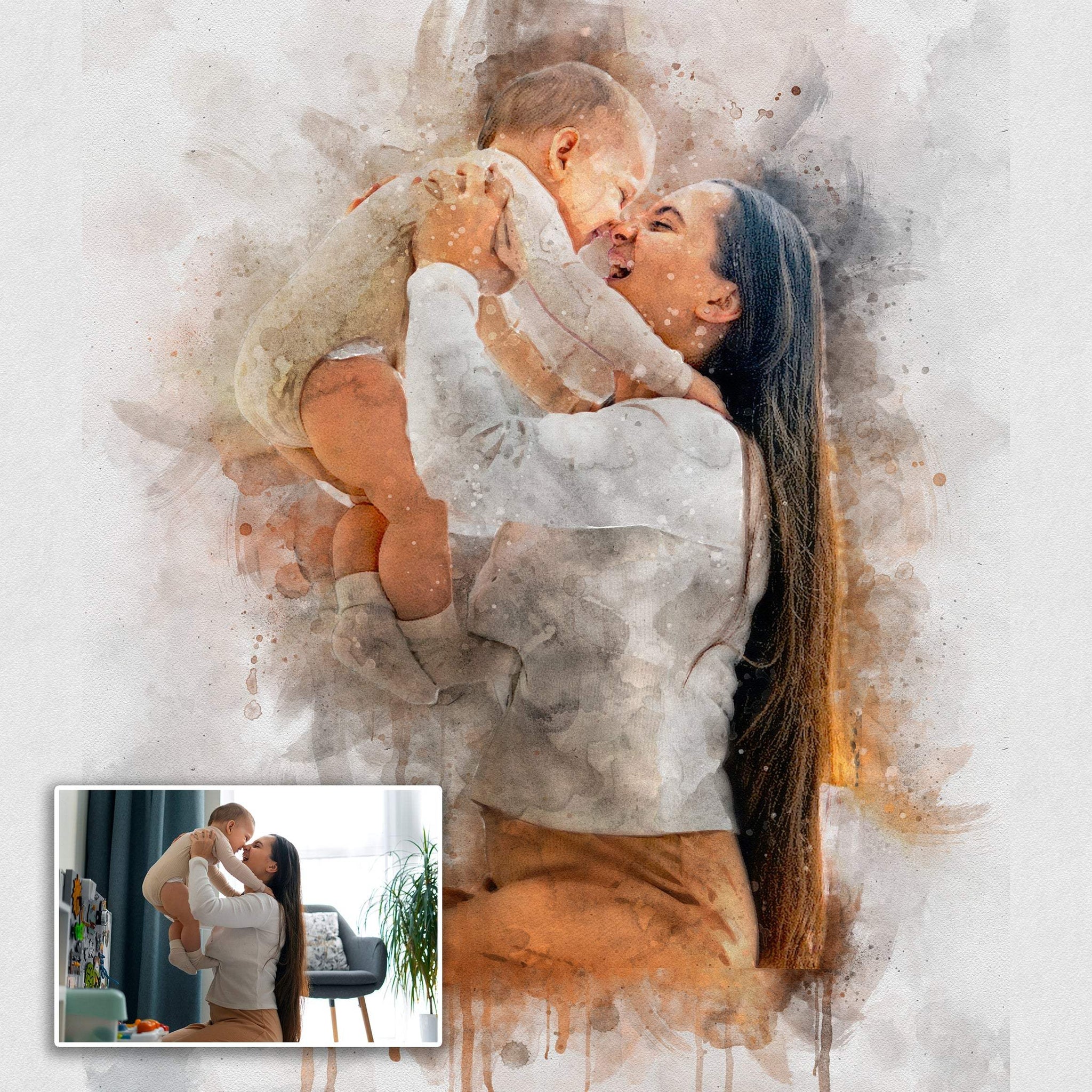 Gift For Mom Watercolor Portrait Custom Wall Art - Tailored Canvases - Flyclothing LLC