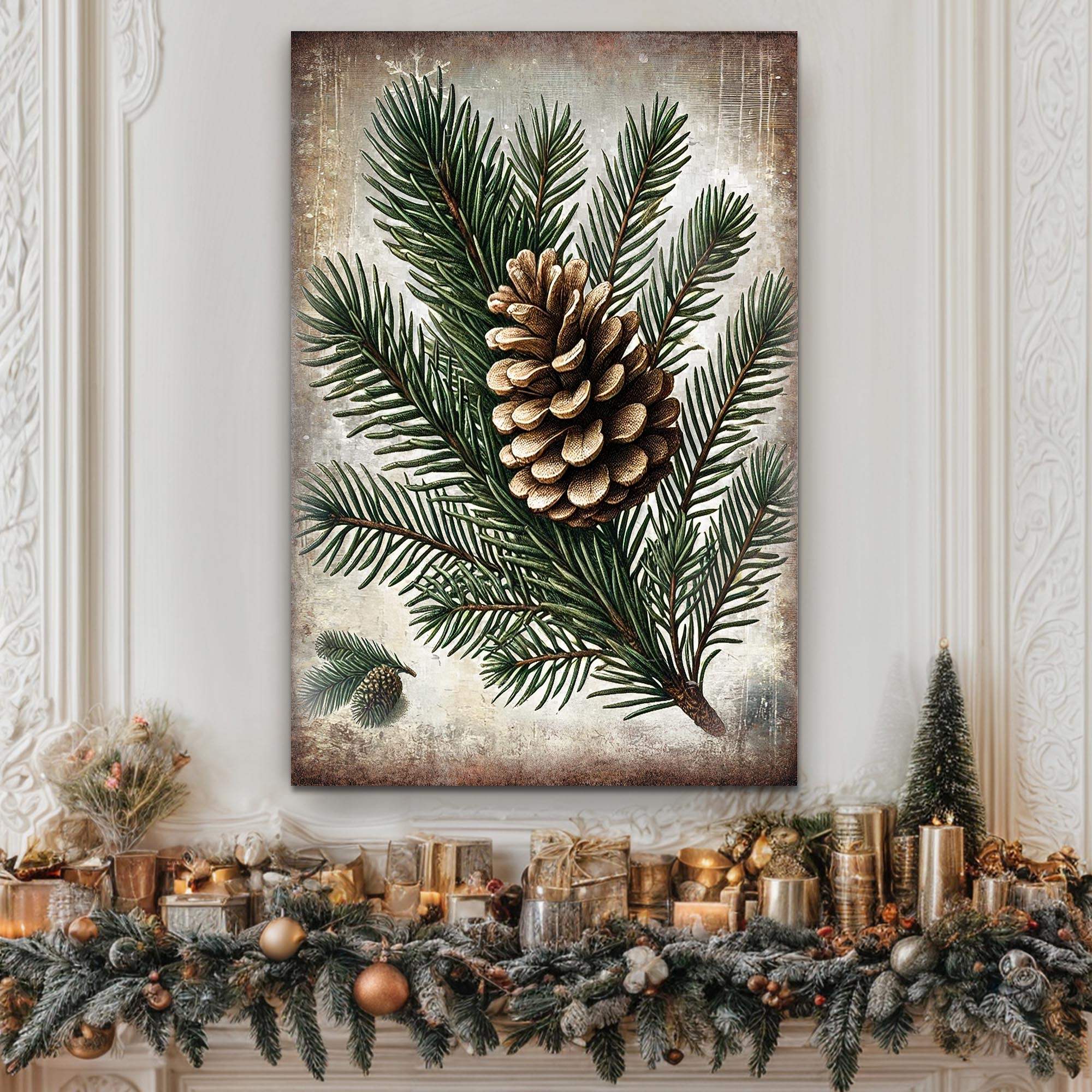 Vintage Winter Pine Cone Christmas Wall Art - Tailored Canvases - Flyclothing LLC