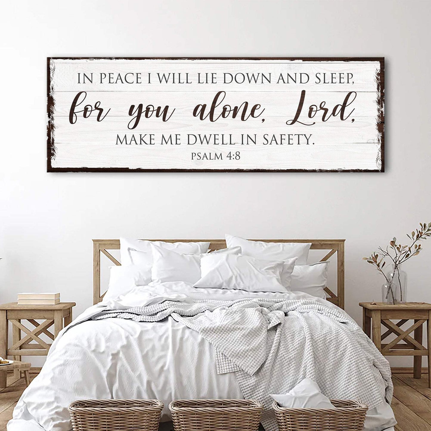 In Peace I Will Lie Down And Sleep For You Alone Lord Psalm 4:8 Faith Sign II - Tailored Canvases - Flyclothing LLC