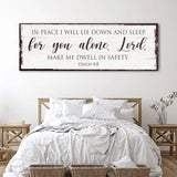 In Peace I Will Lie Down And Sleep For You Alone Lord Psalm 4:8 Faith Sign II - Tailored Canvases - Flyclothing LLC