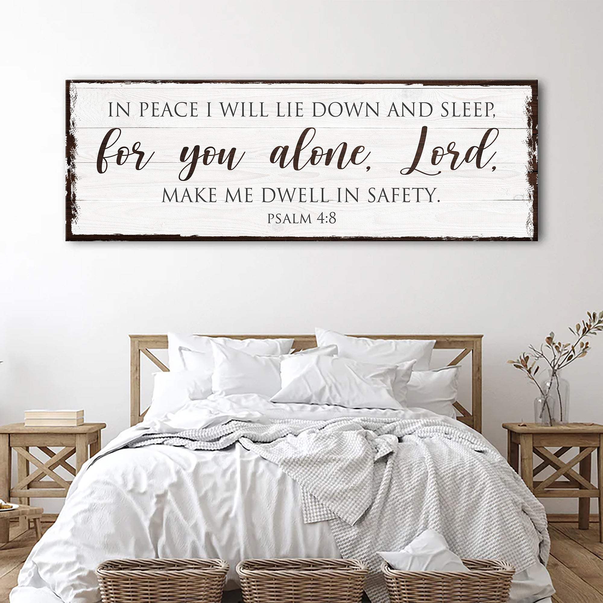 In Peace I Will Lie Down And Sleep For You Alone Lord Psalm 4:8 Faith Sign II - Tailored Canvases - Flyclothing LLC