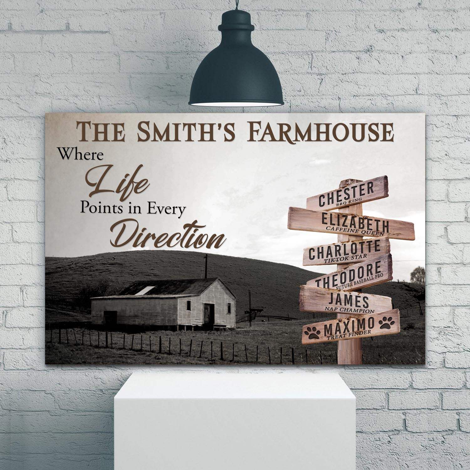 Where Life Points In Every Direction Family Farmhouse Names Sign - Tailored Canvases - Flyclothing LLC