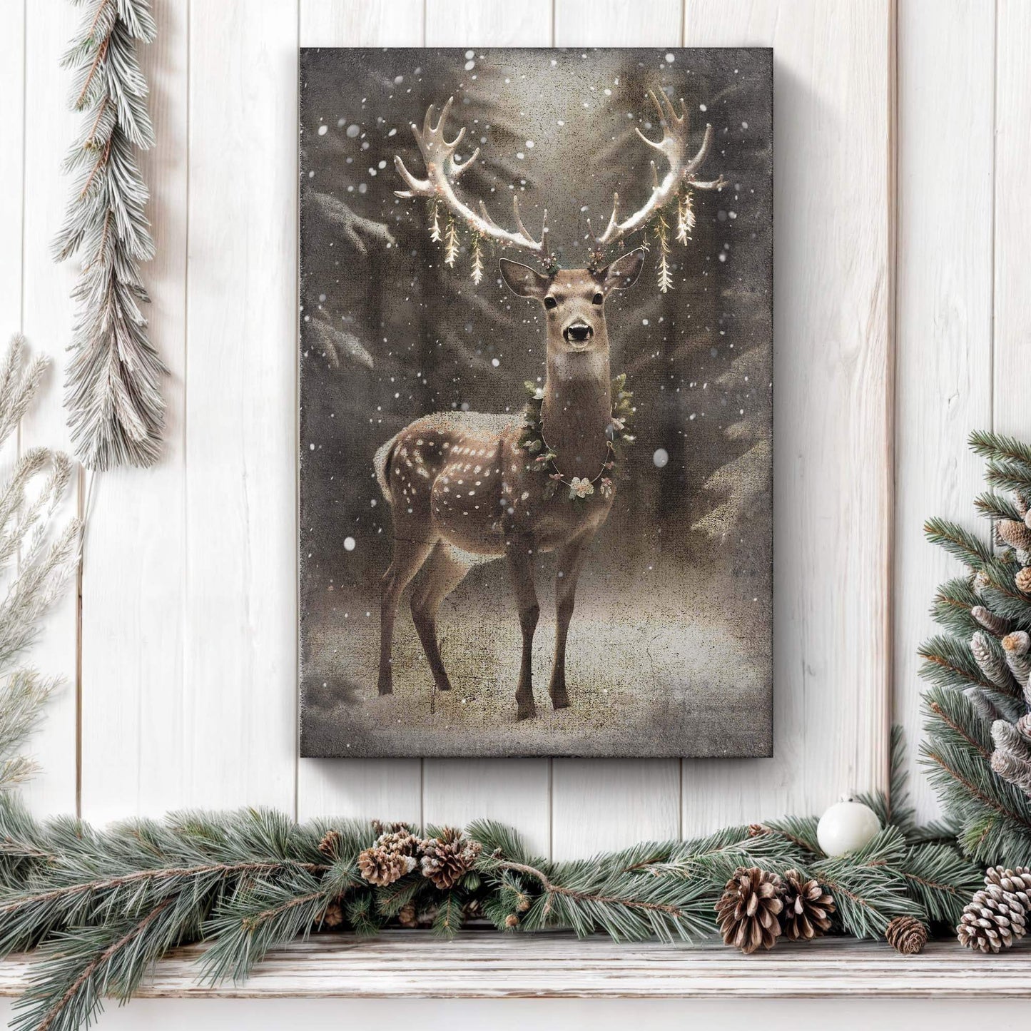Vintage Winter Deer Christmas Wall Art - Tailored Canvases - Flyclothing LLC