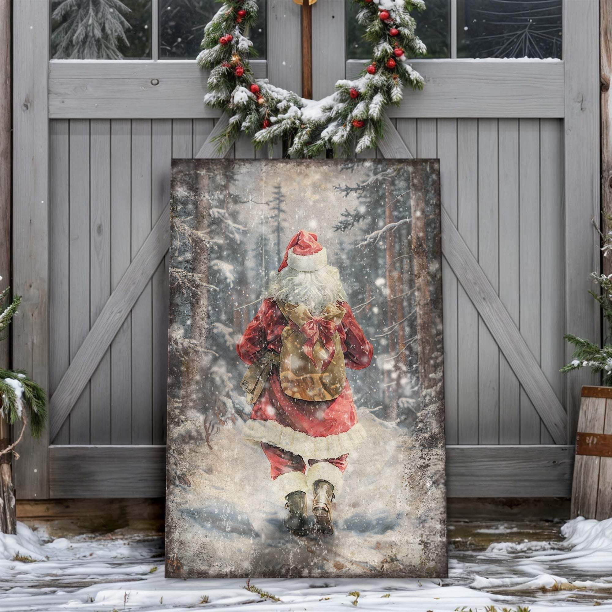 Vintage Santa Claus in Winter Forest Christmas Wall Art II - Tailored Canvases - Flyclothing LLC