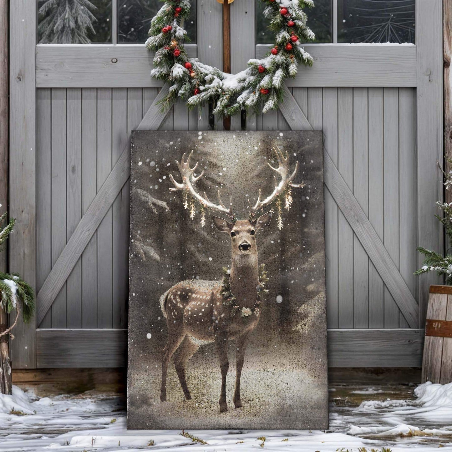 Vintage Winter Deer Christmas Wall Art - Tailored Canvases - Flyclothing LLC