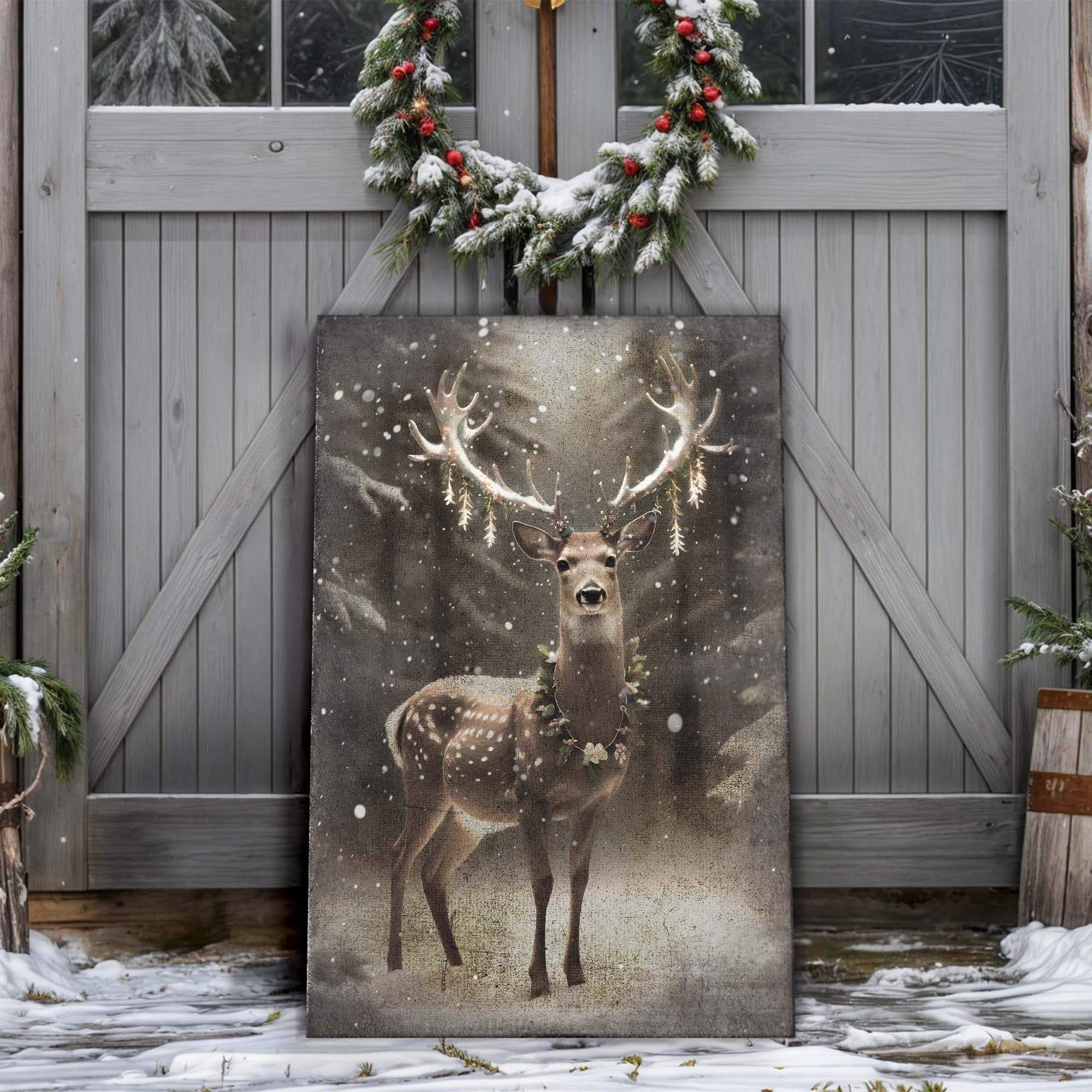 Vintage Winter Deer Christmas Wall Art - Tailored Canvases - Flyclothing LLC