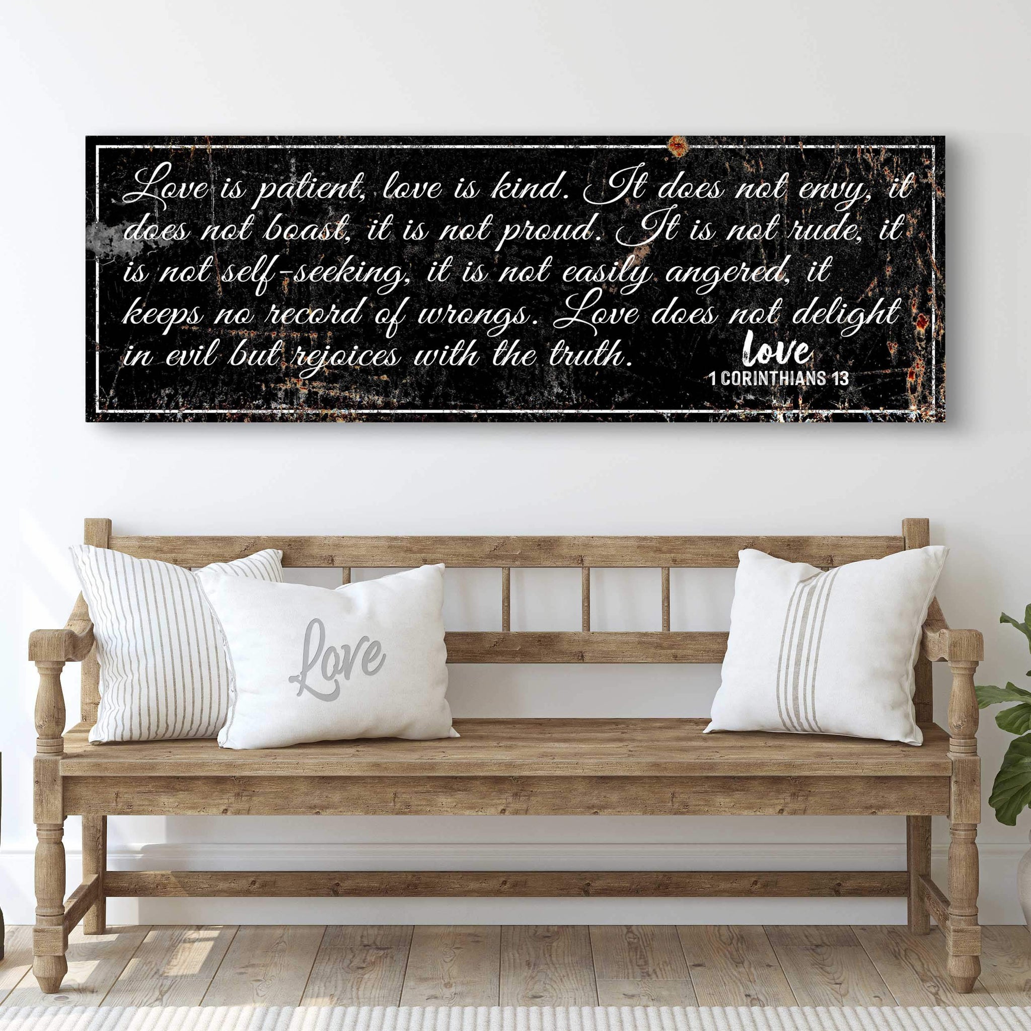 1 Corinthians 13: 'Love Is Patient' - Rustic Christian Wall Art, Religious Decor for Living Room - Tailored Canvases - Flyclothing LLC