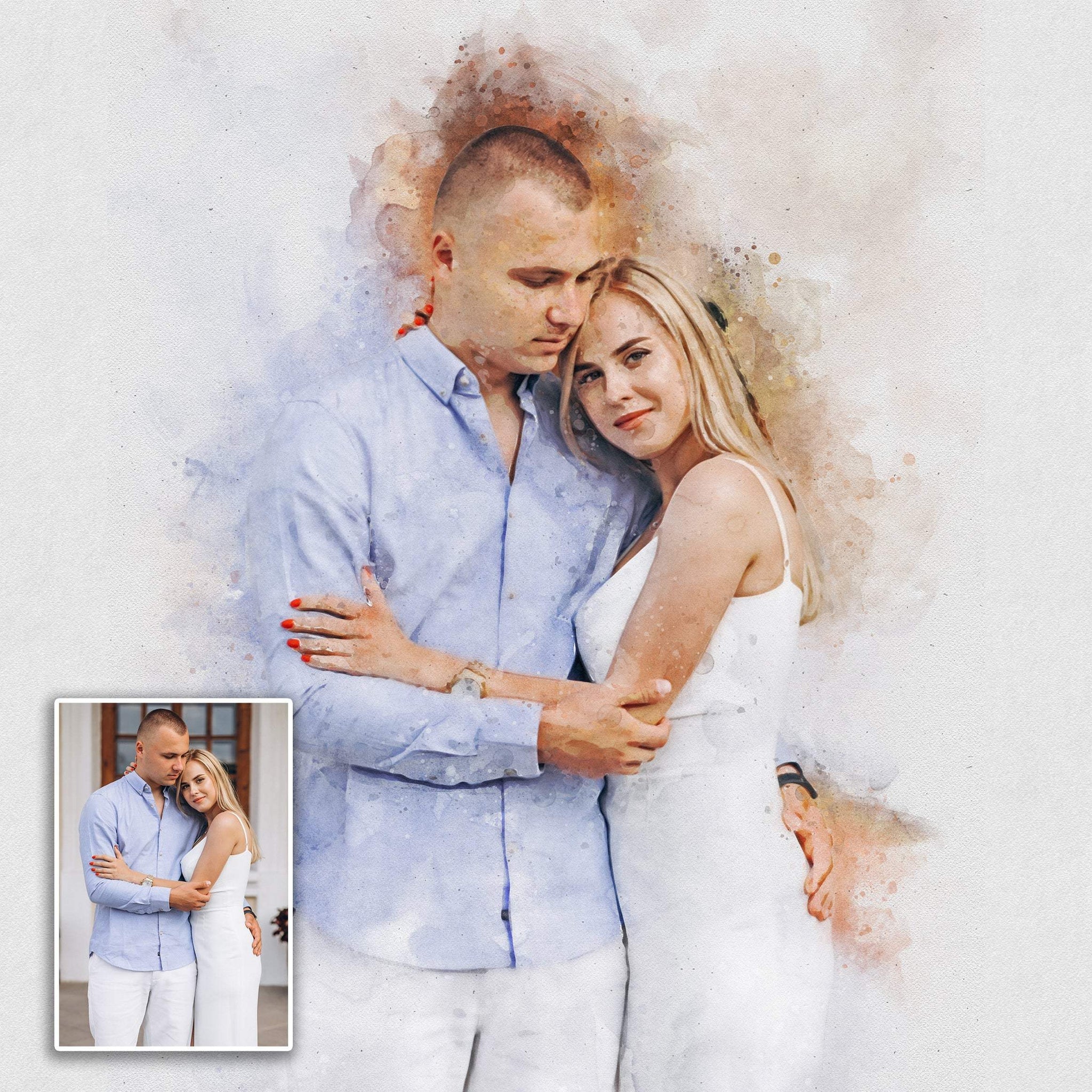 Gift For Spouse Watercolor Portrait Custom Wall Art - Tailored Canvases - Flyclothing LLC