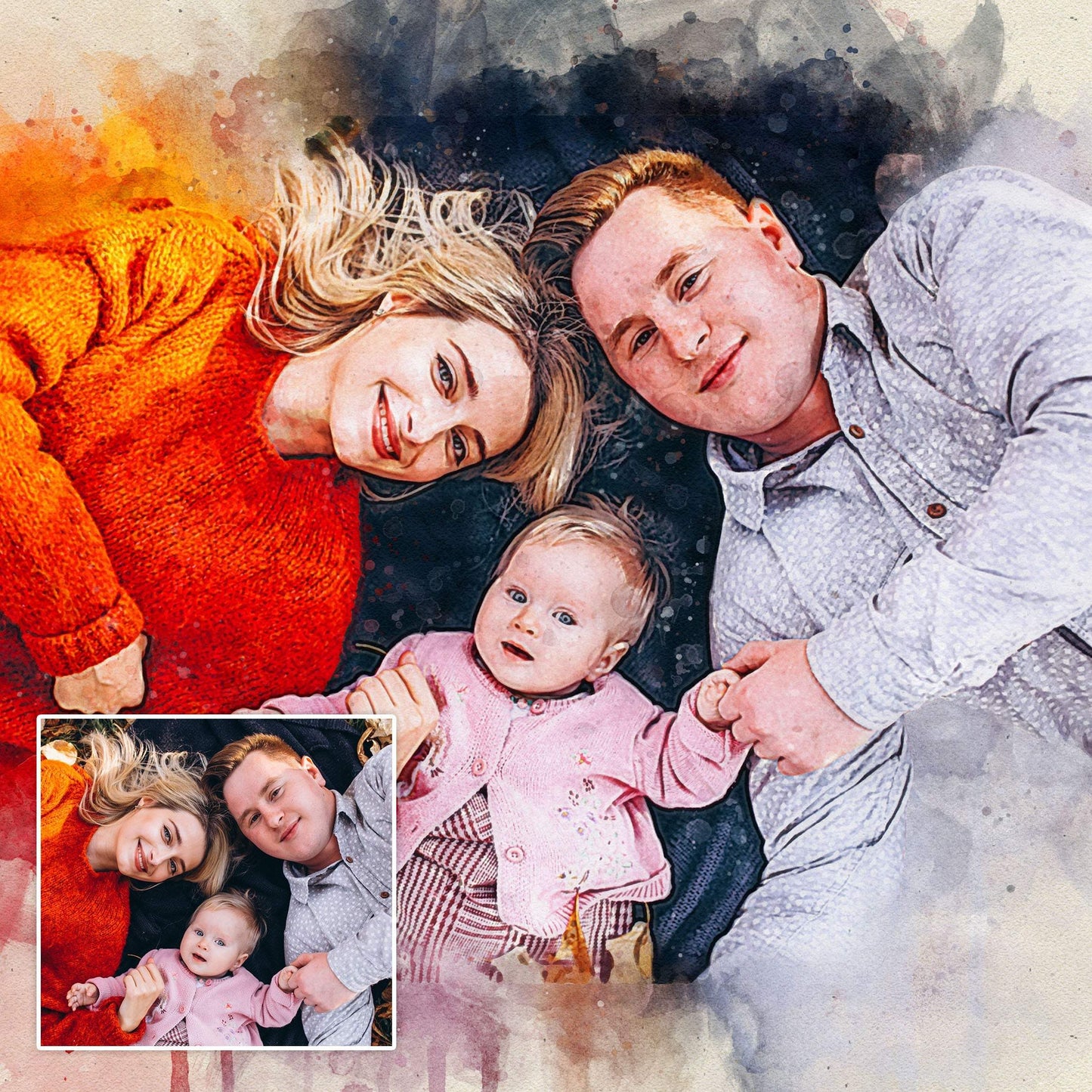 Family Watercolor Portrait Custom Wall Art - Tailored Canvases - Flyclothing LLC