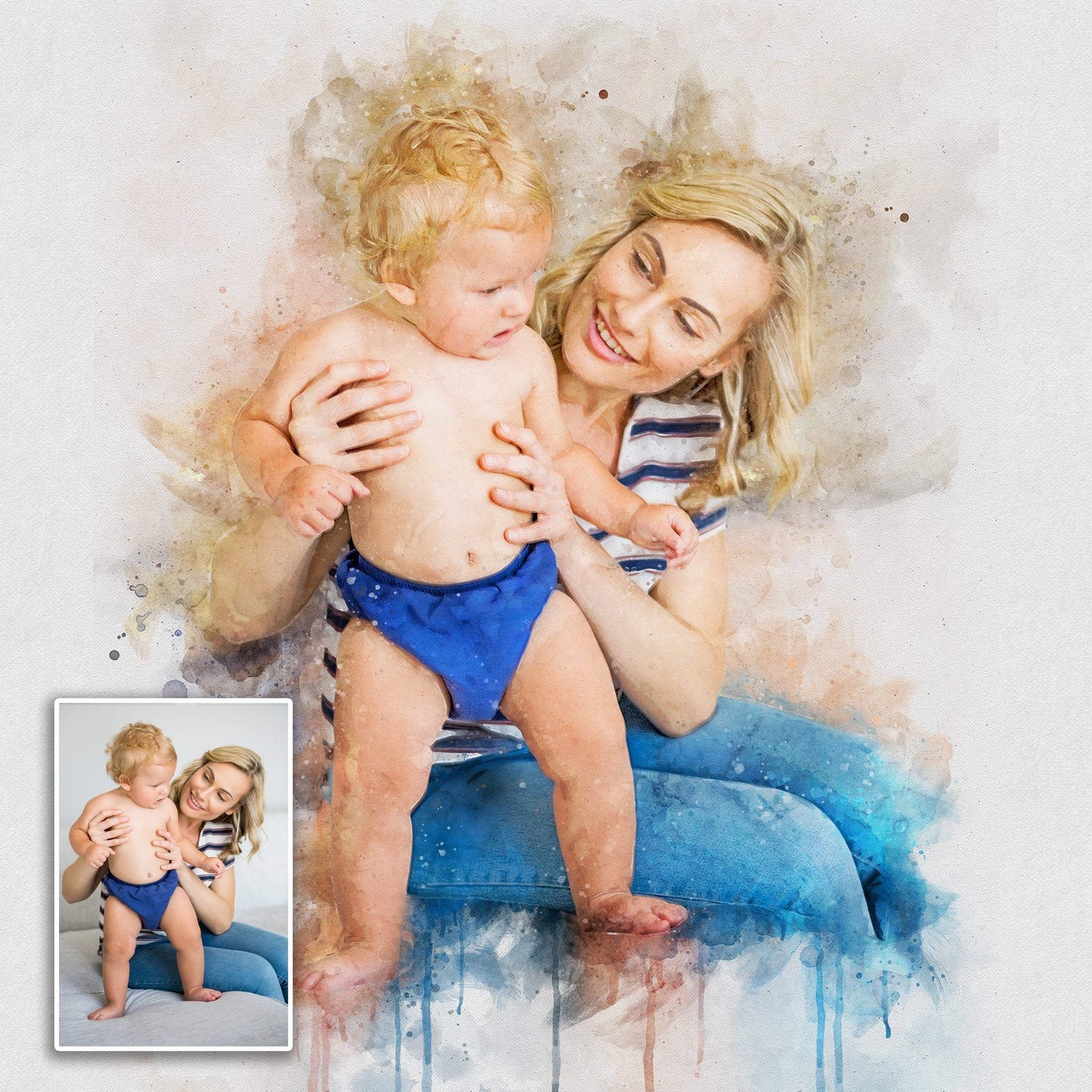 Gift For Mom Watercolor Portrait Custom Wall Art - Tailored Canvases - Flyclothing LLC