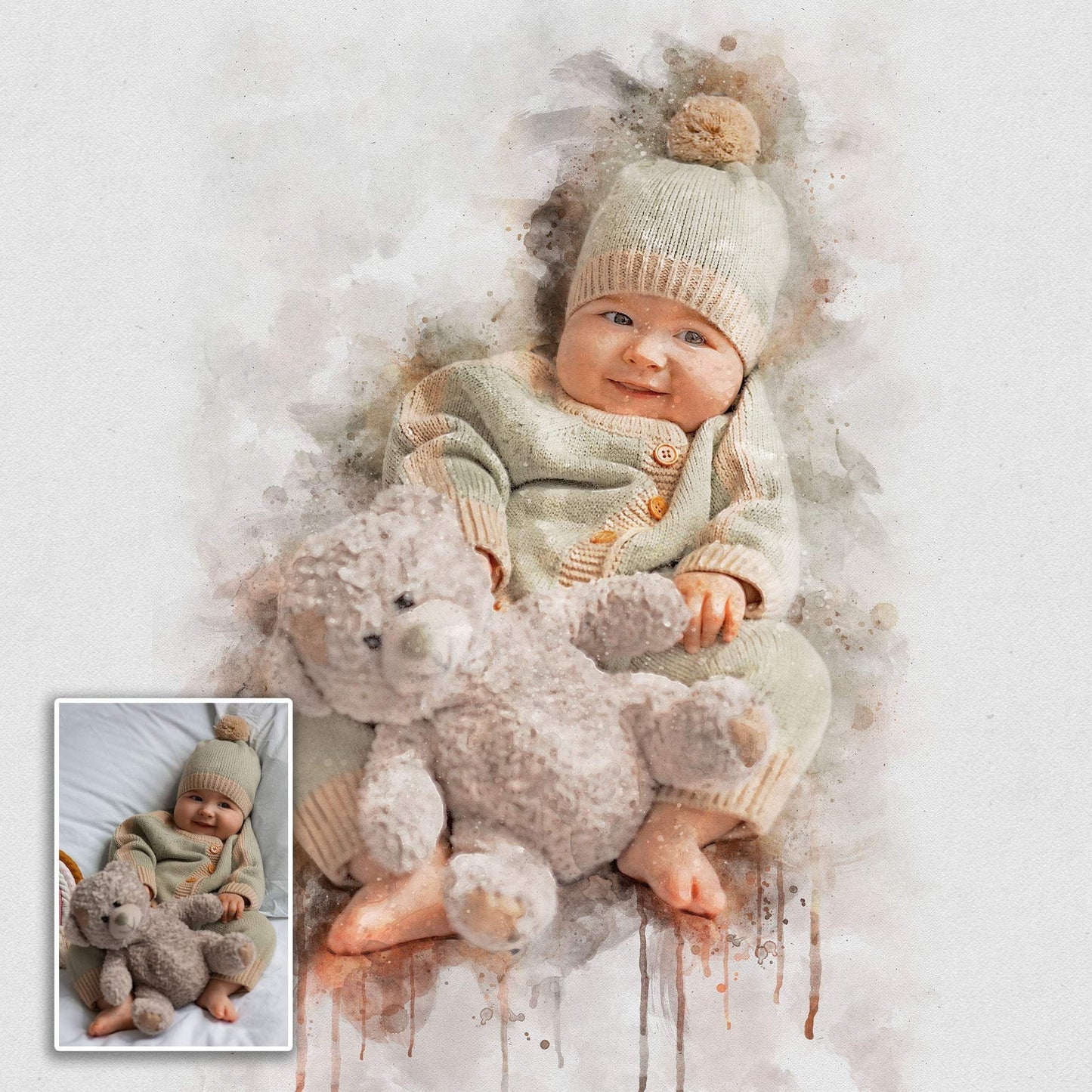 Newborn Baby Watercolor Portrait Custom Wall Art - Tailored Canvases - Flyclothing LLC