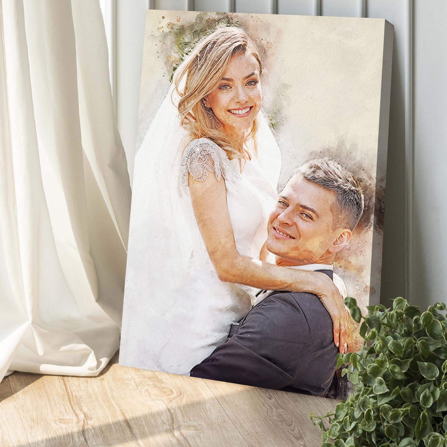 Gift For Spouse Watercolor Portrait Custom Wall Art - Tailored Canvases - Flyclothing LLC