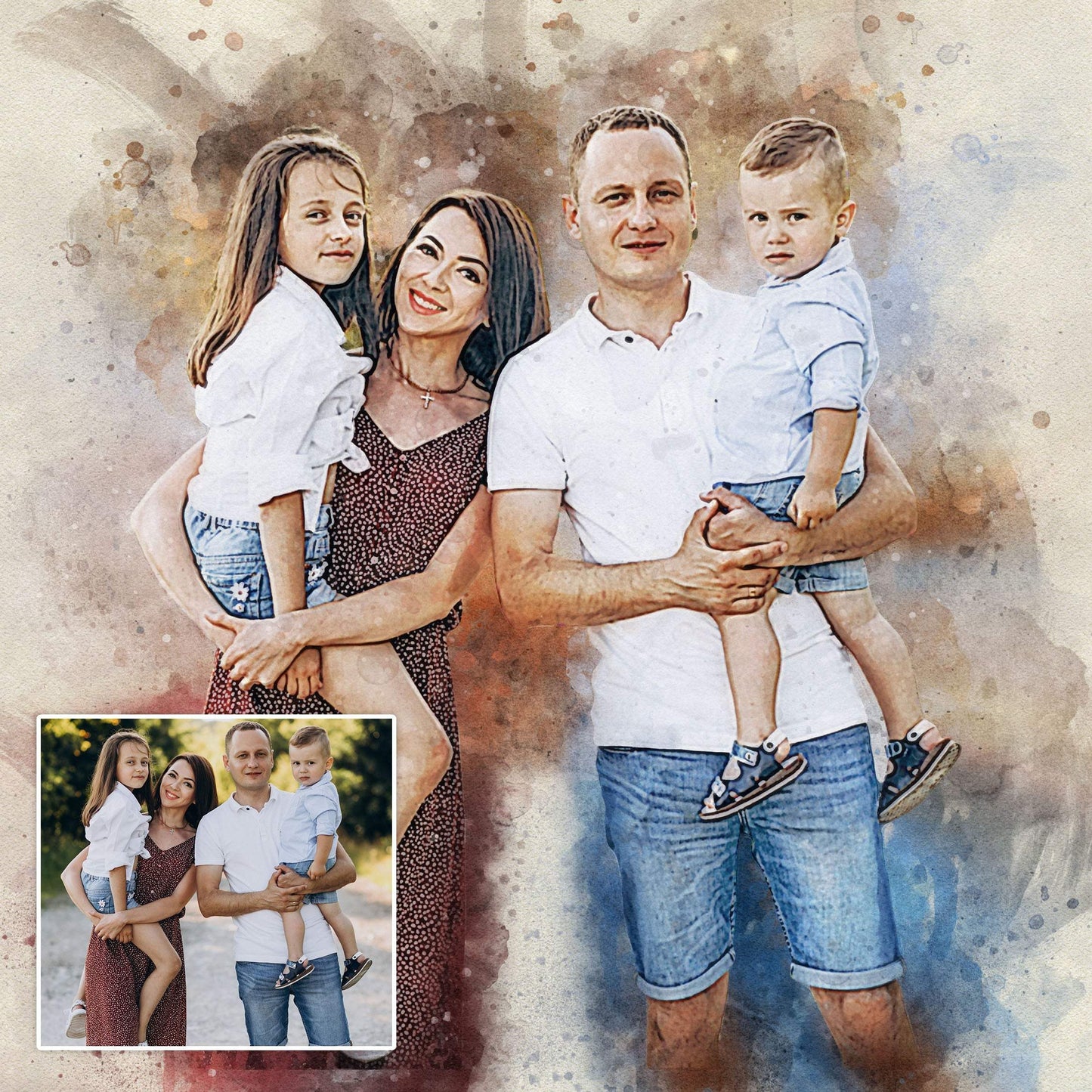 Family Watercolor Portrait Custom Wall Art - Tailored Canvases - Flyclothing LLC
