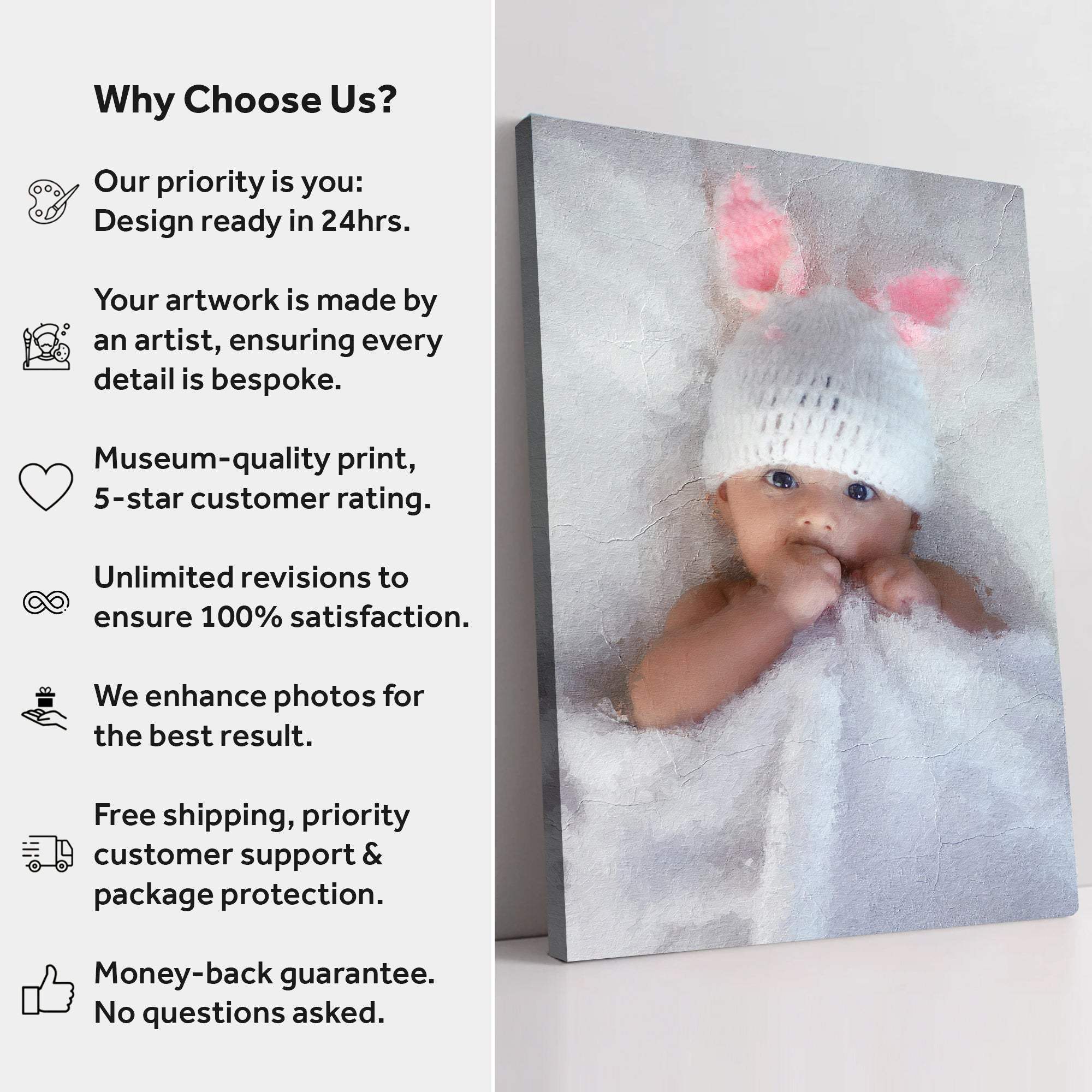 Newborn Baby Watercolor Portrait Custom Wall Art - Tailored Canvases - Flyclothing LLC