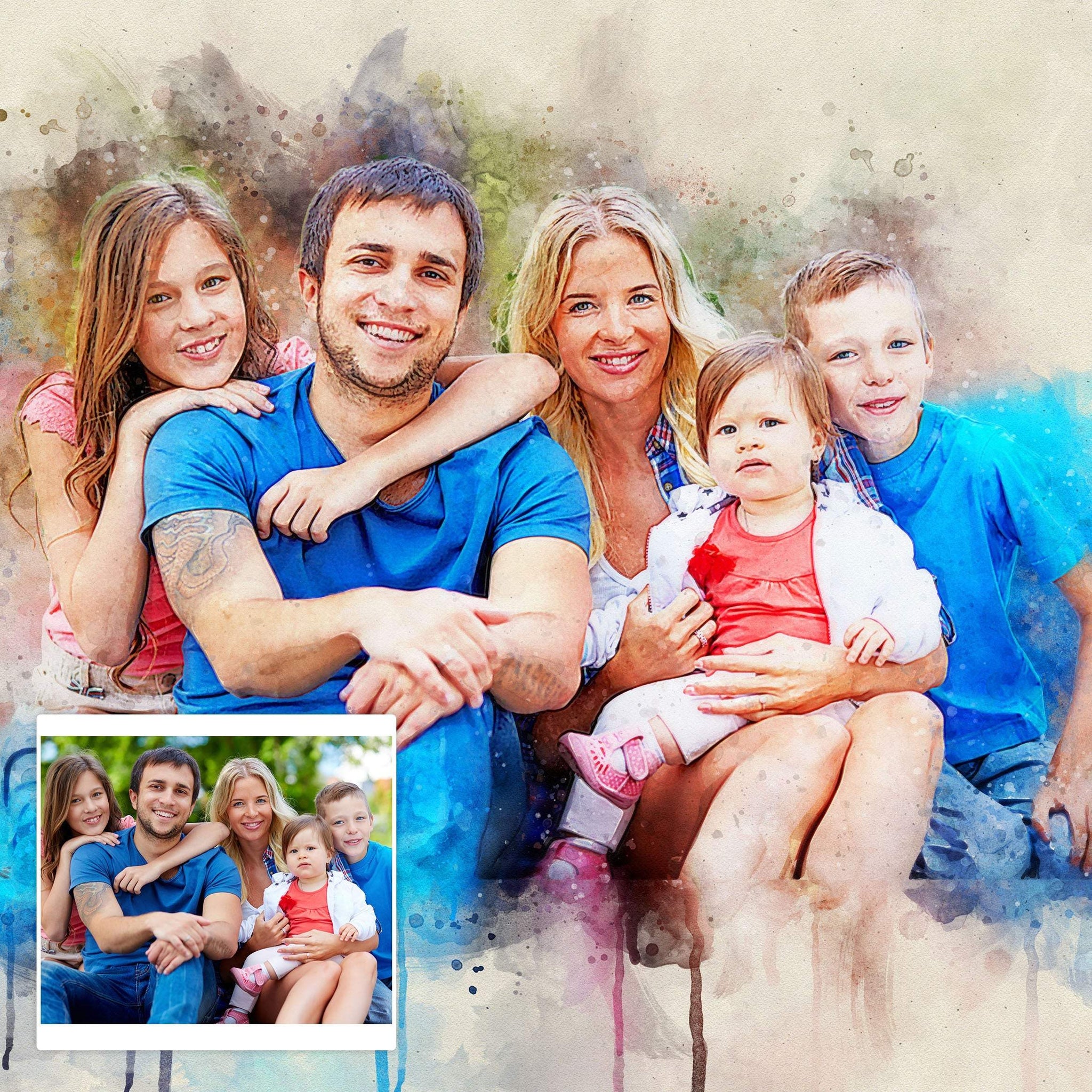 Family Watercolor Portrait Custom Wall Art - Tailored Canvases - Flyclothing LLC