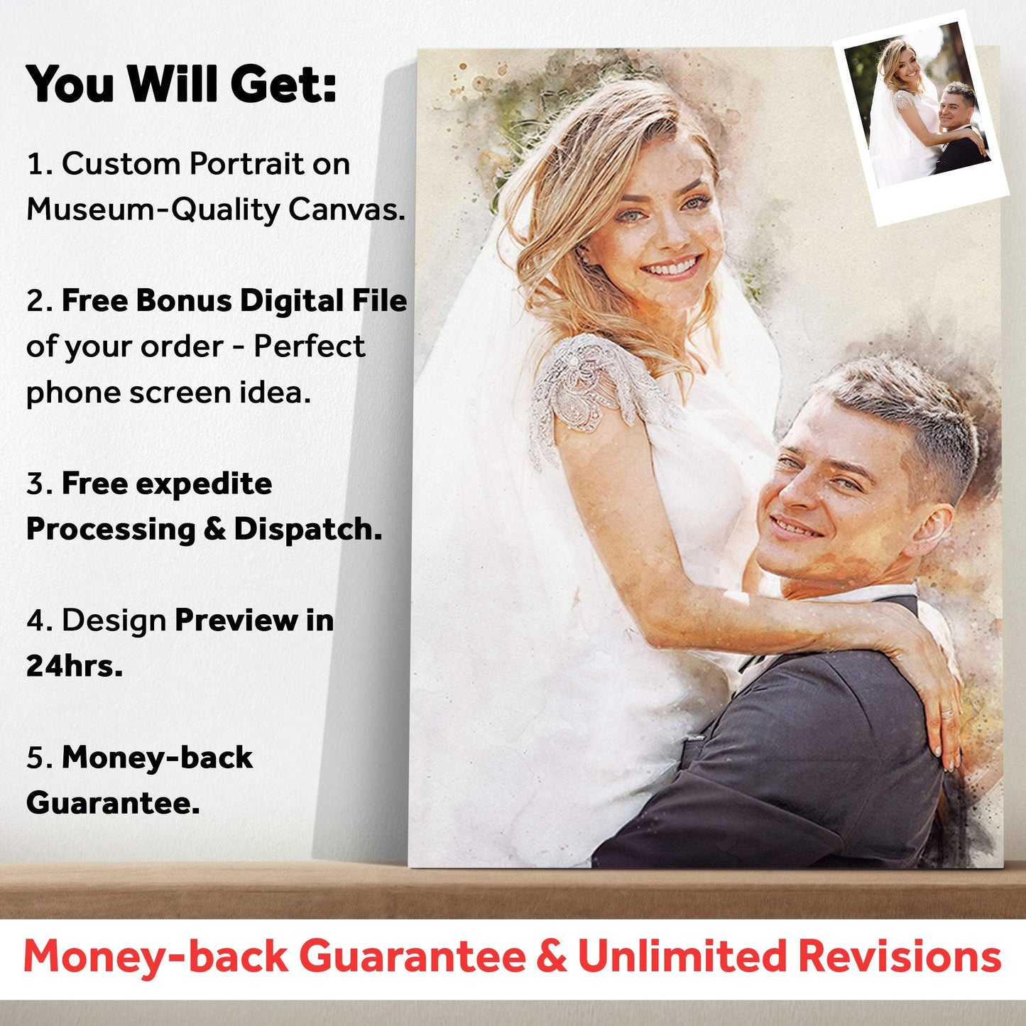 Gift For Spouse Watercolor Portrait Custom Wall Art - Tailored Canvases - Flyclothing LLC