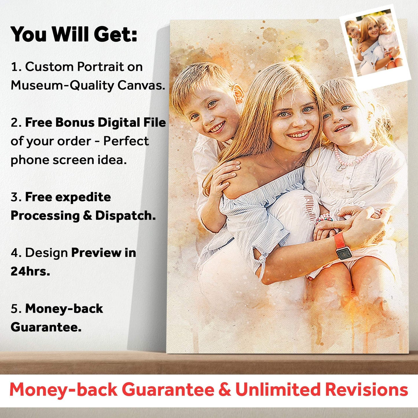 Gift For Mom Watercolor Portrait Custom Wall Art - Tailored Canvases - Flyclothing LLC
