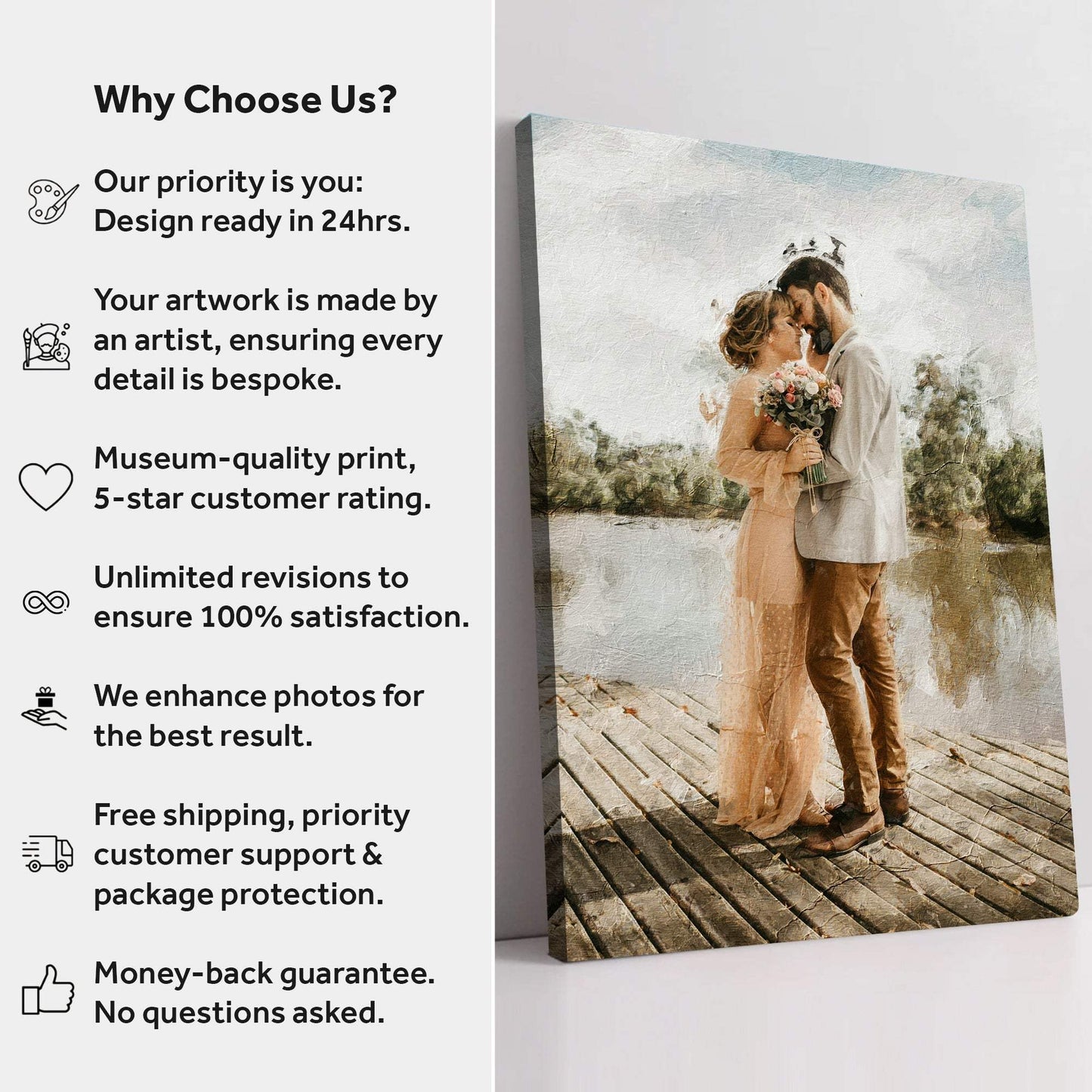 Gift For Spouse Watercolor Portrait Custom Wall Art - Tailored Canvases - Flyclothing LLC