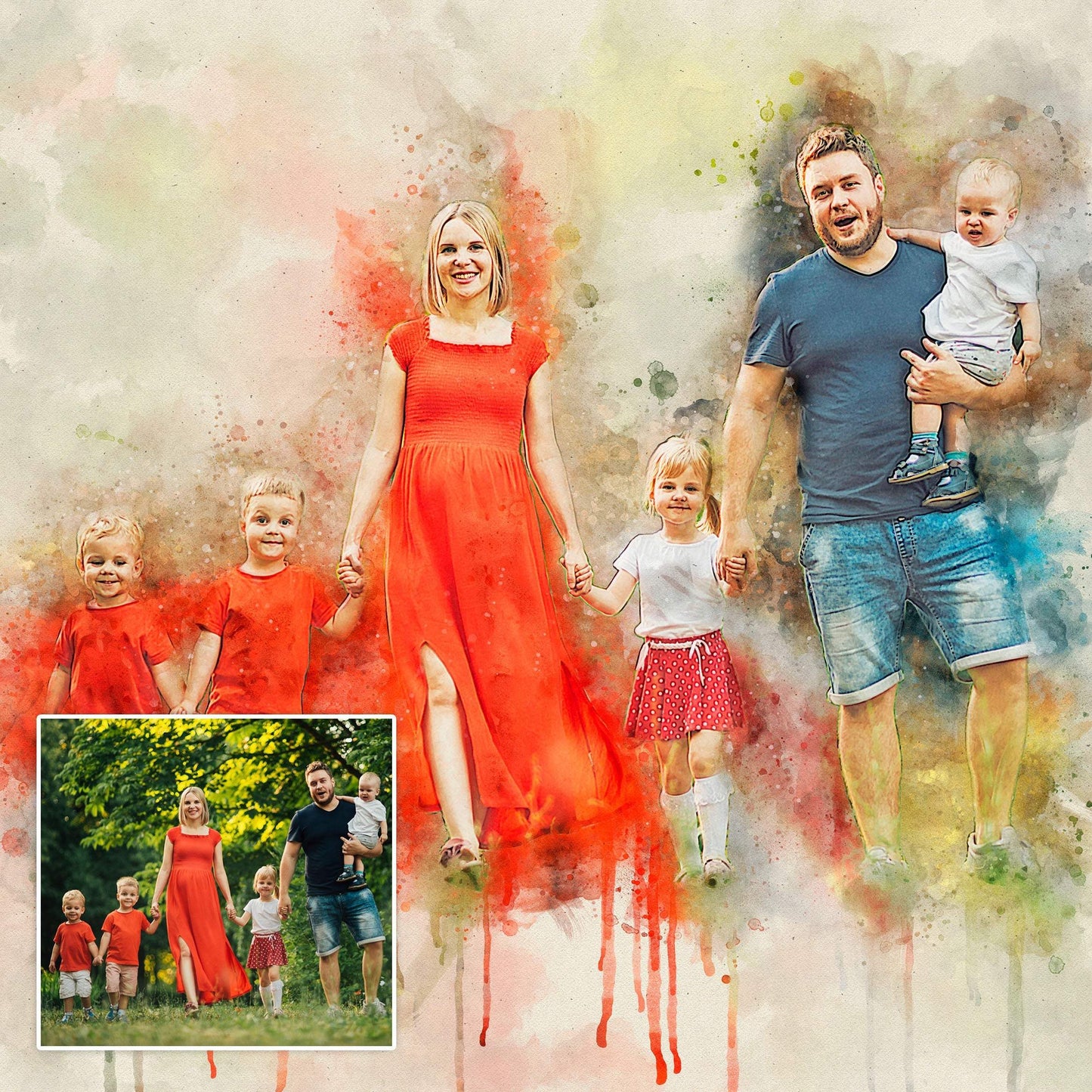 Family Watercolor Portrait Custom Wall Art - Tailored Canvases - Flyclothing LLC