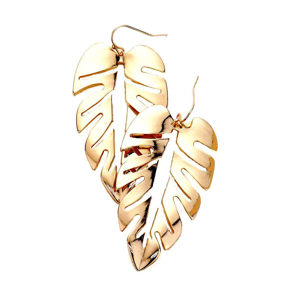 Mabel Tropical Leaf Metal Earrings Leaf Dangle Fishhook Earrings - Madeline Love - Flyclothing LLC